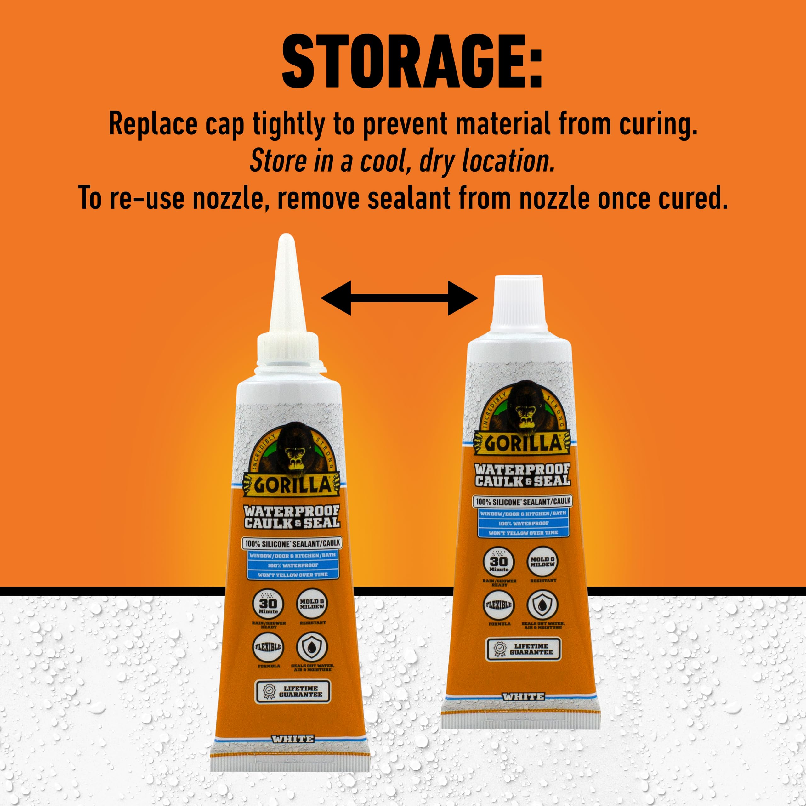 Gorilla 100% Silicone Caulk, Waterproof Sealant, 2.8oz Squeeze Tube (Pack of 2) – White -10 Year Mold Resistant Kitchen, Window, Bath, Marine, Door and More - Image 5