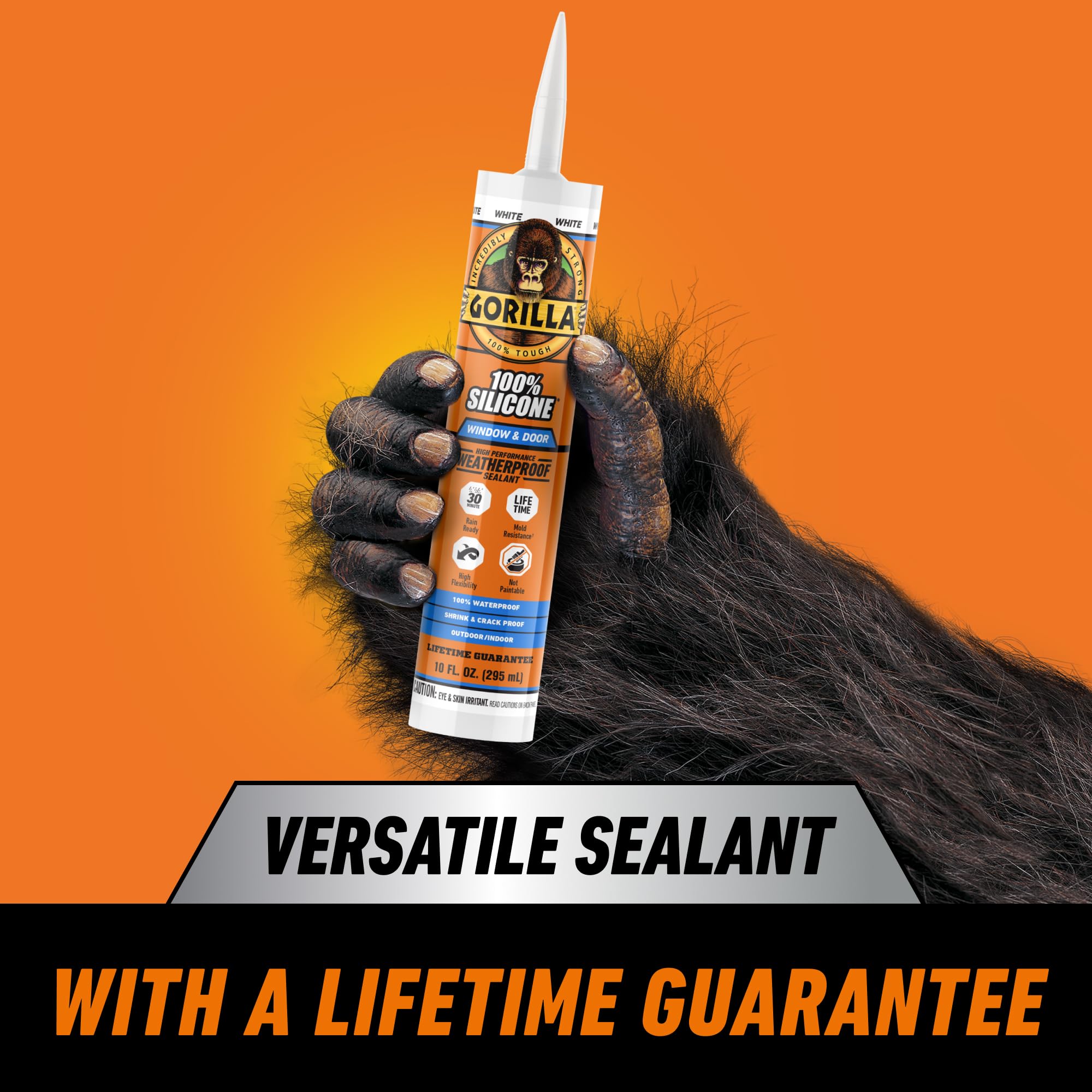 Gorilla 100% Silicone Sealant Caulk Window & Door, 10 Ounce Cartridge, White - Image 3