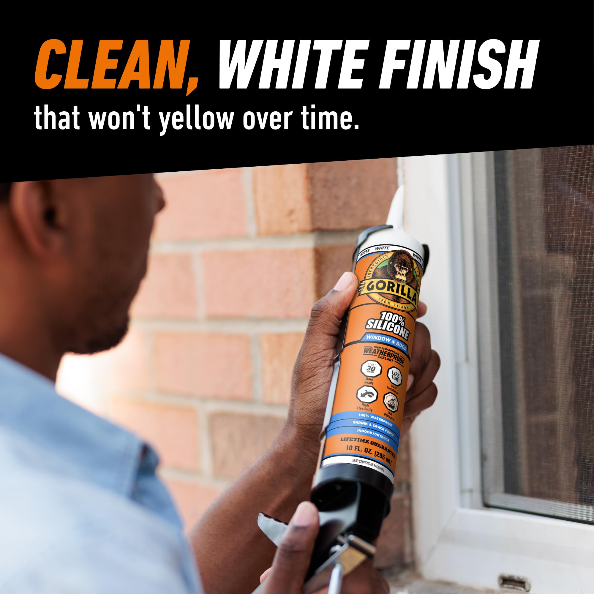 Gorilla 100% Silicone Sealant Caulk Window & Door, 10 Ounce Cartridge, White - Image 7