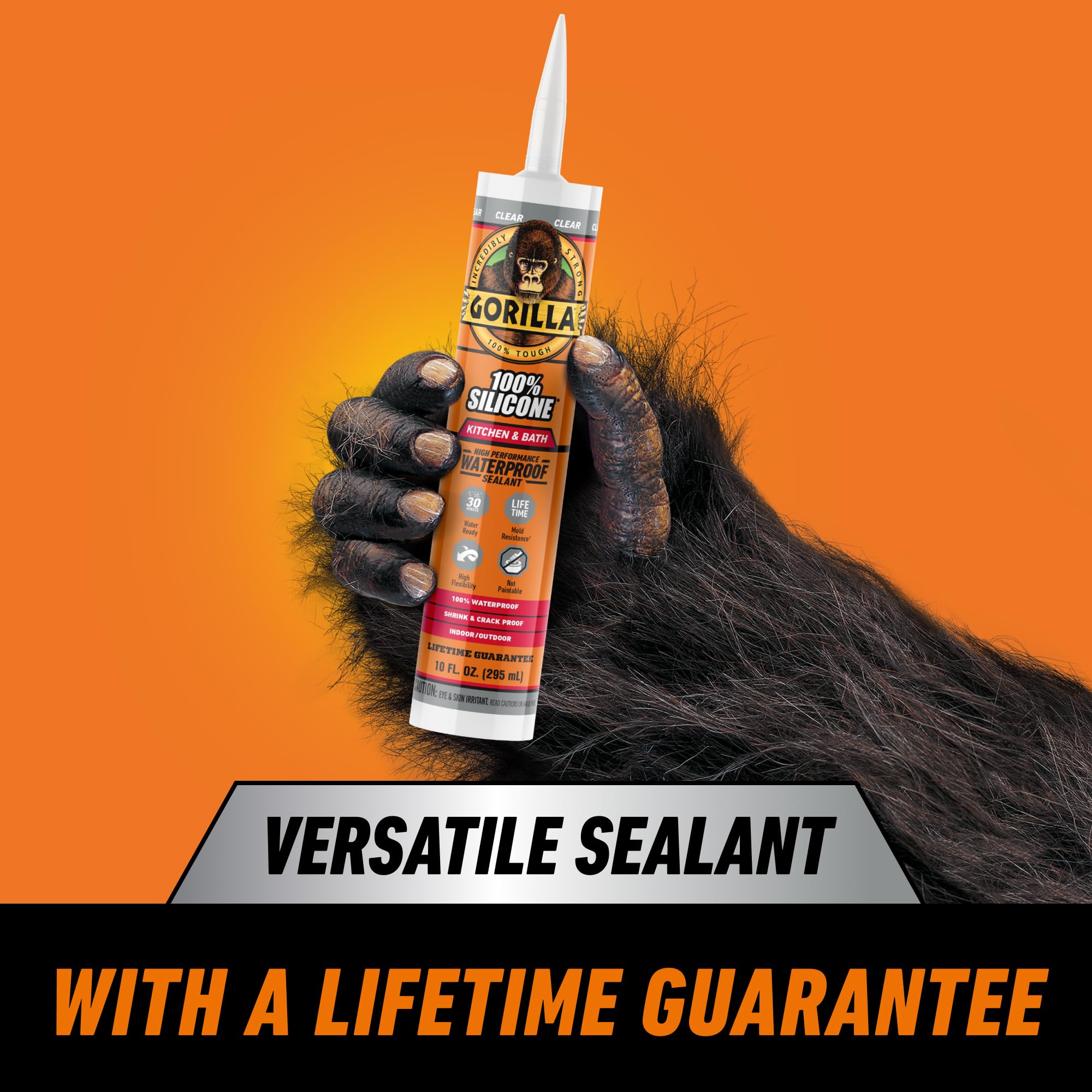 Gorilla 100% Silicone Sealant for Kitchen and Bathroom, 10 oz Cartridge, Clear - Image 3