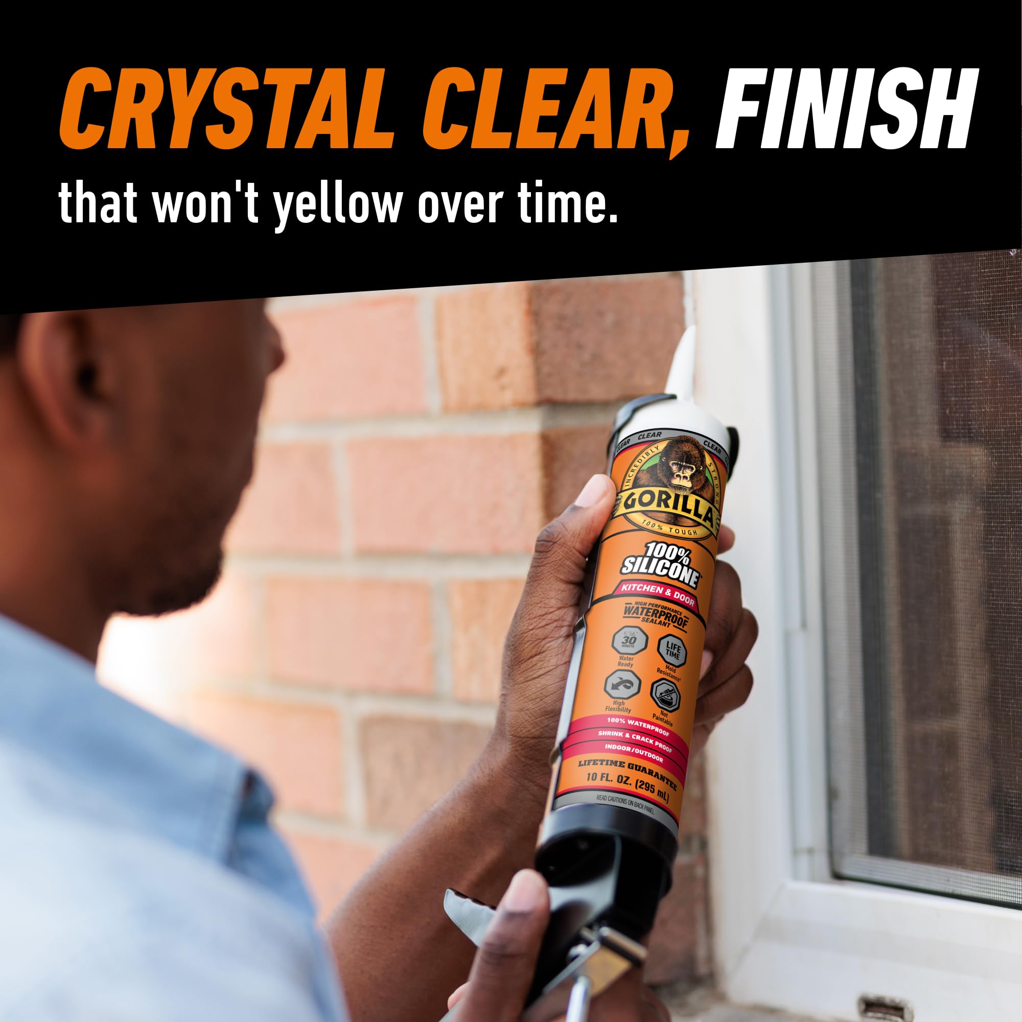 Gorilla 100% Silicone Sealant for Kitchen and Bathroom, 10 oz Cartridge, Clear - Image 7