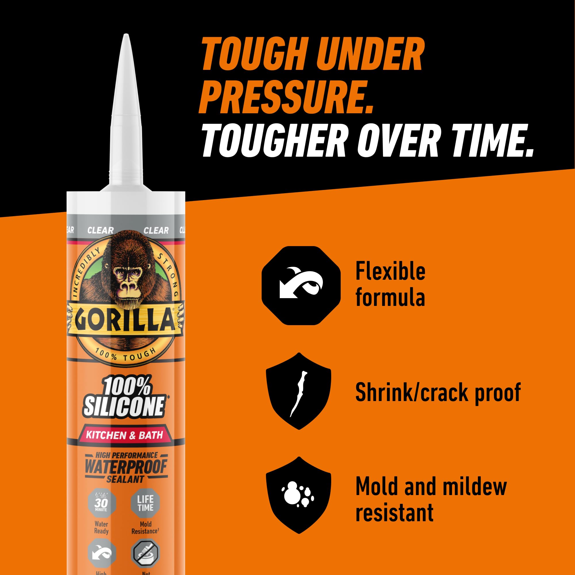 Gorilla 100% Silicone Sealant for Kitchen and Bathroom, 10 oz Cartridge, Clear - Image 8