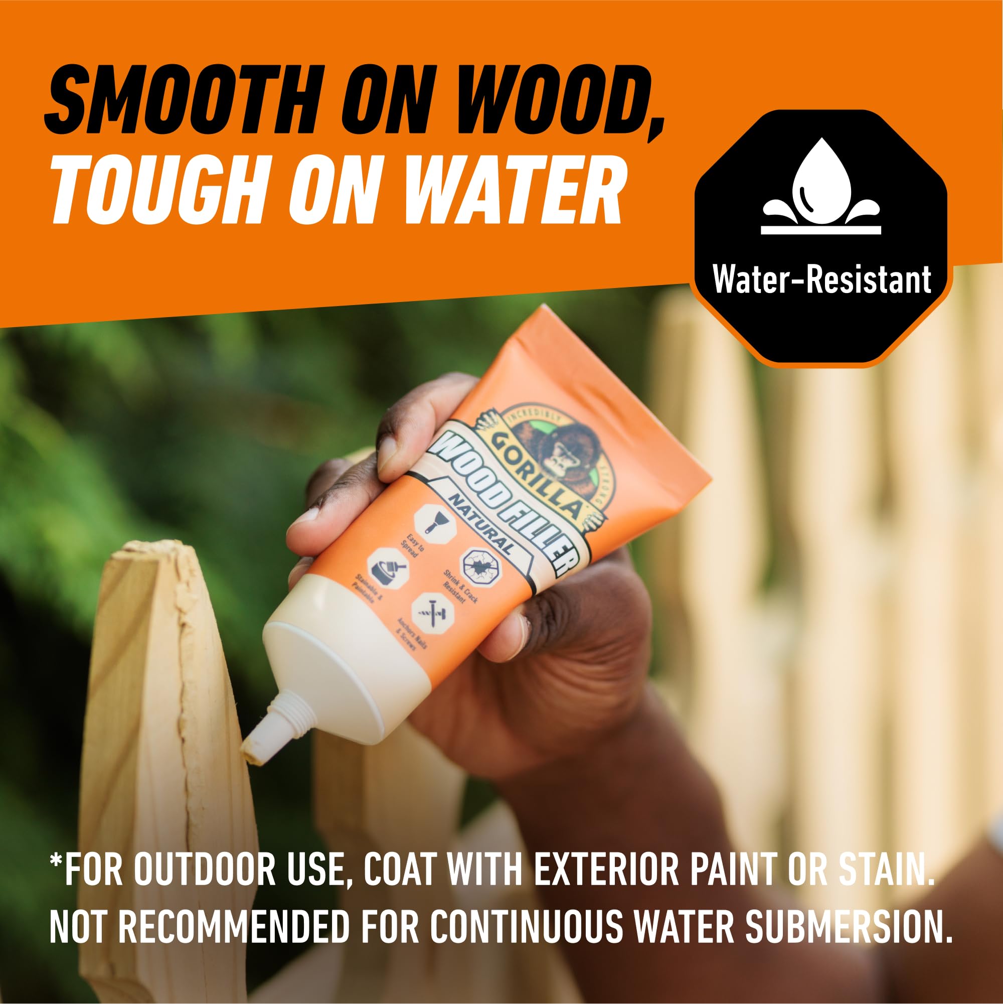 Gorilla All Purpose Wood Filler, Natural Color, 6 Ounce Tube (Pack of 1) - Water Resistant for Indoor or Outdoor Projects and Repairs - Image 5