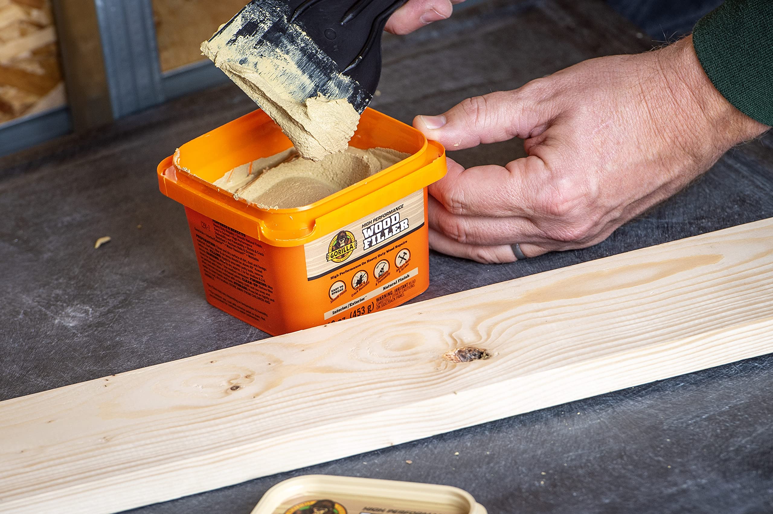 Gorilla All Purpose Wood Filler, Natural Finish, 16 Ounce Tub (Pack of 1) - Water Resistant for Indoor or Outdoor Projects and Repairs - Image 3