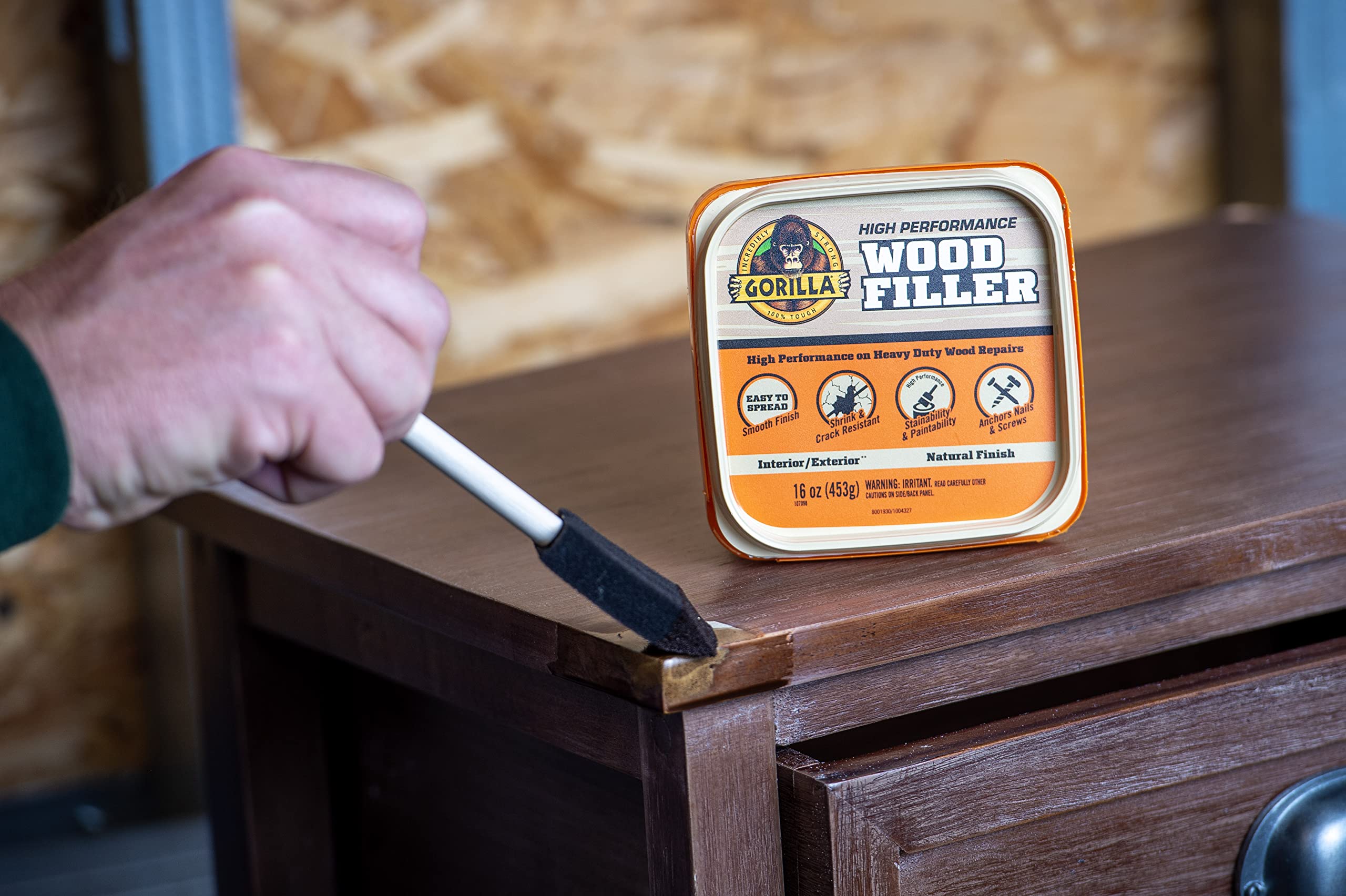 Gorilla All Purpose Wood Filler, Natural Finish, 16 Ounce Tub (Pack of 1) - Water Resistant for Indoor or Outdoor Projects and Repairs - Image 6