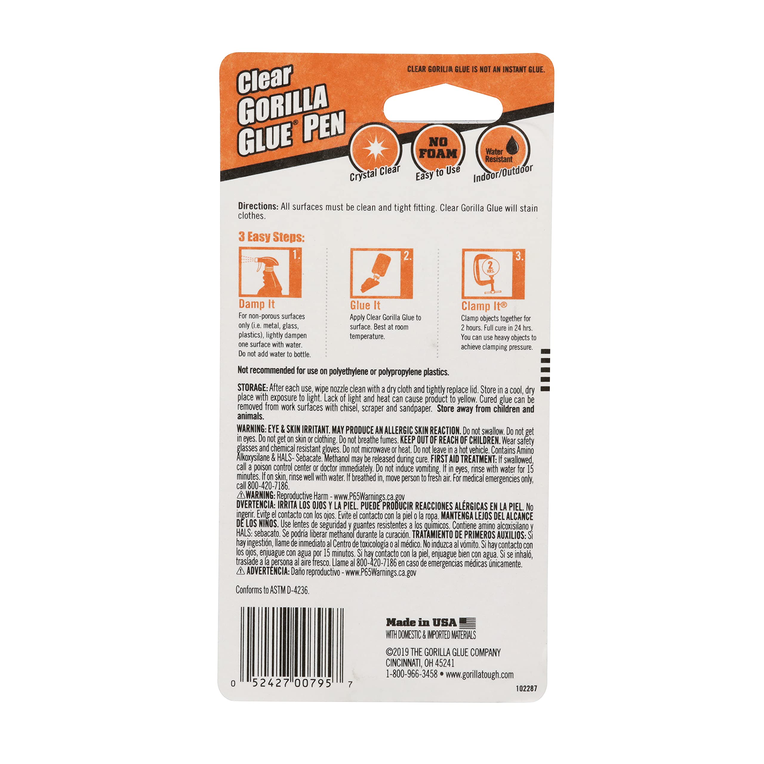 Gorilla Clear Glue Pen, 0.75 Ounce, (Pack of 6) - Image 3