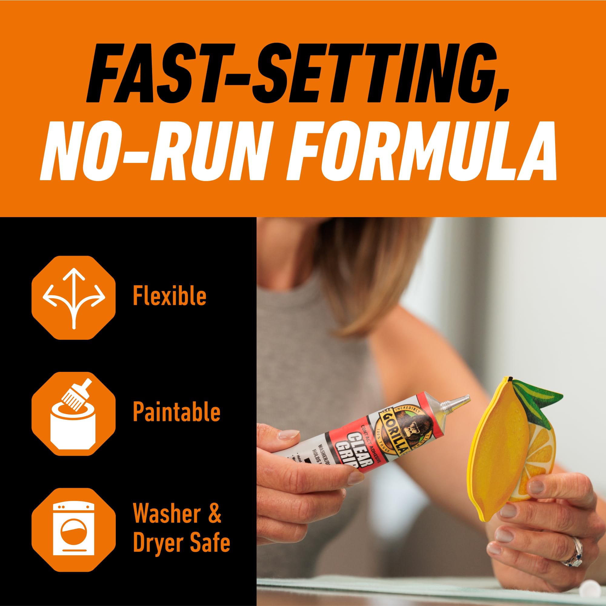 Gorilla Clear Grip Waterproof Contact Adhesive; Fast-Setting; Waterproof; Flexible; Permanent Bond; 3 Ounce Tube; Crystal Clear (Pack of 3) - Image 4