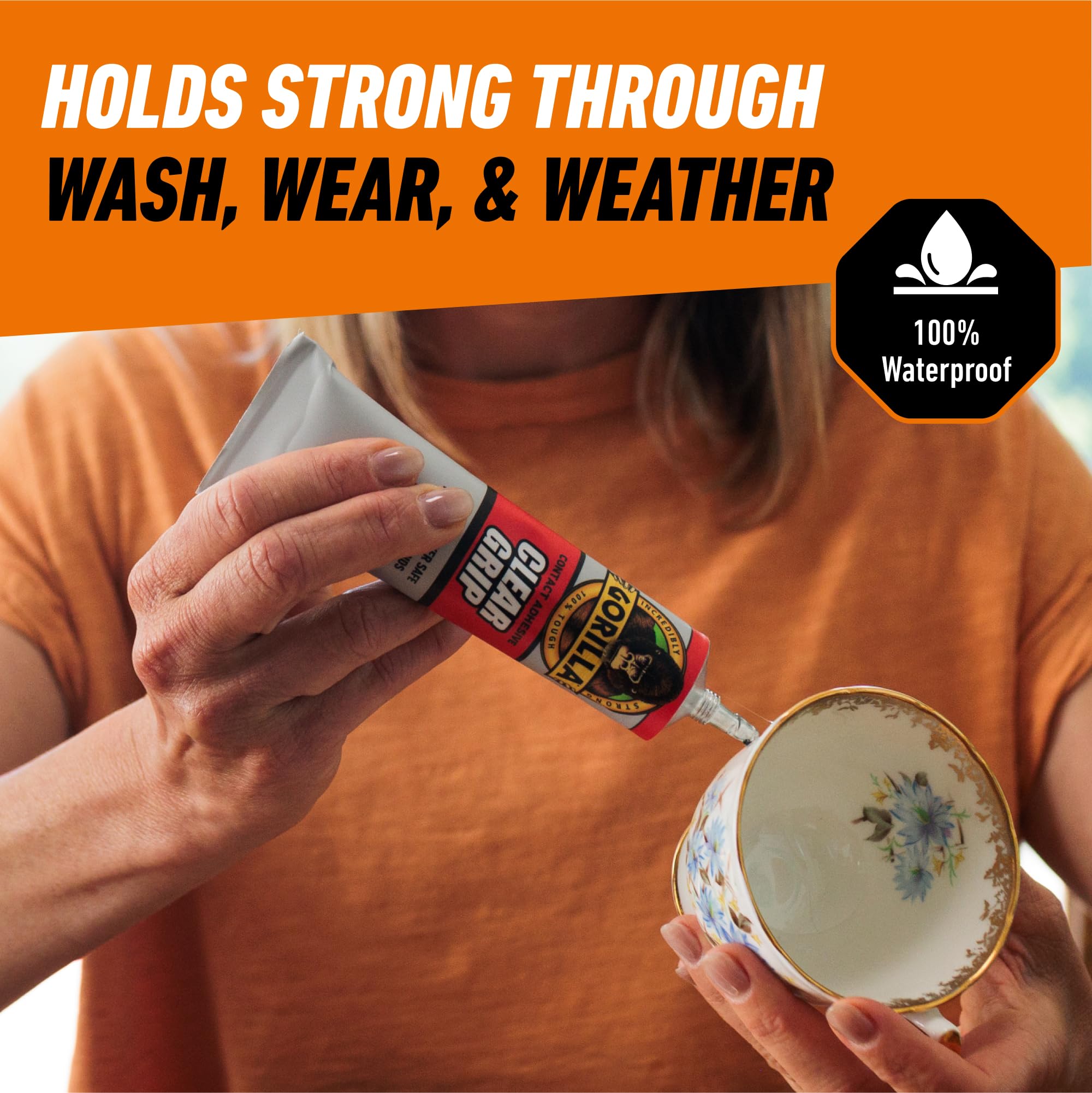 Gorilla Clear Grip Waterproof Contact Adhesive; Fast-Setting; Waterproof; Flexible; Permanent Bond; 3 Ounce Tube; Crystal Clear (Pack of 3) - Image 5