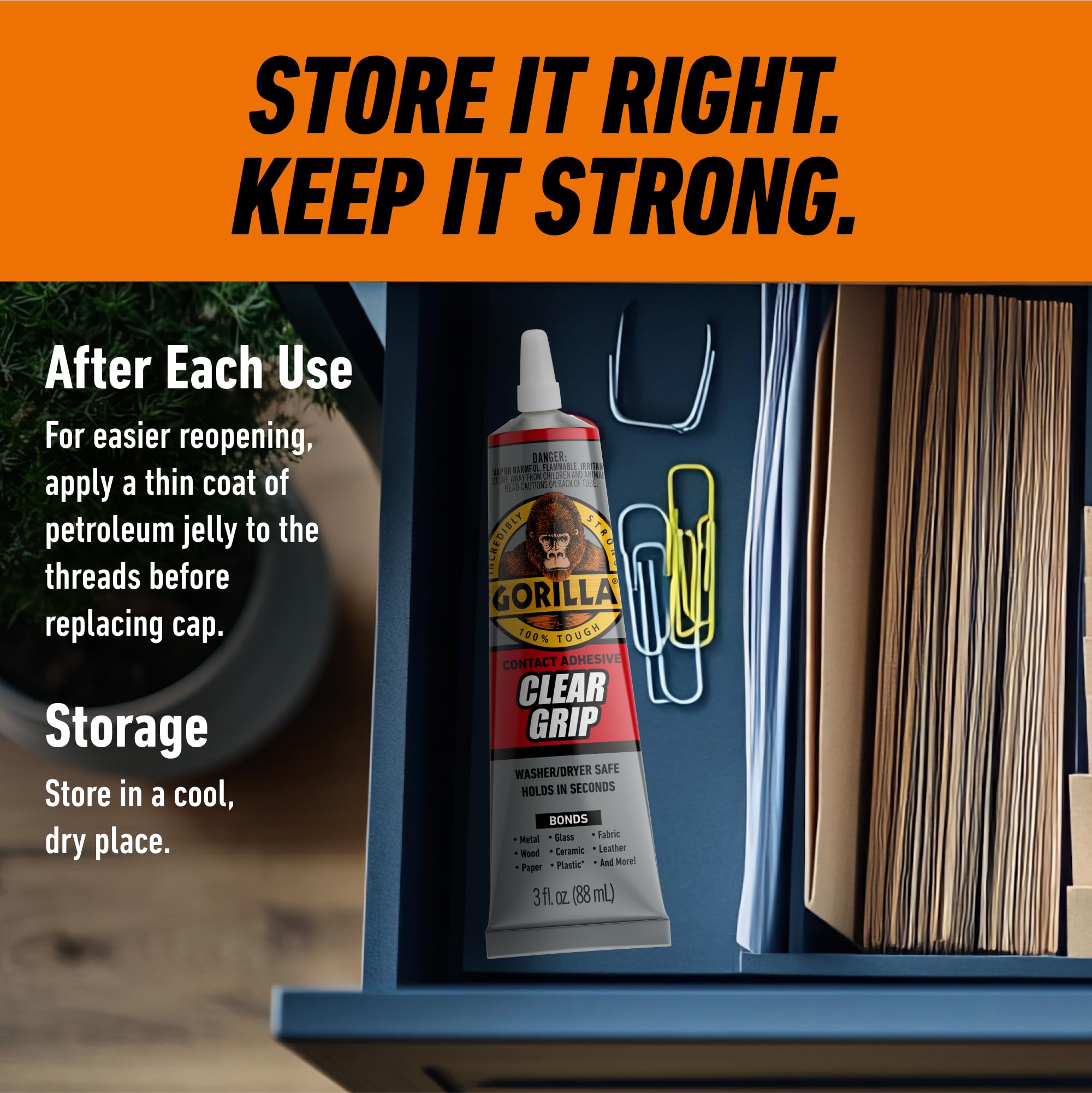 Gorilla Clear Grip Waterproof Contact Adhesive; Fast-Setting; Waterproof; Flexible; Permanent Bond; 3 Ounce Tube; Crystal Clear (Pack of 3) - Image 7