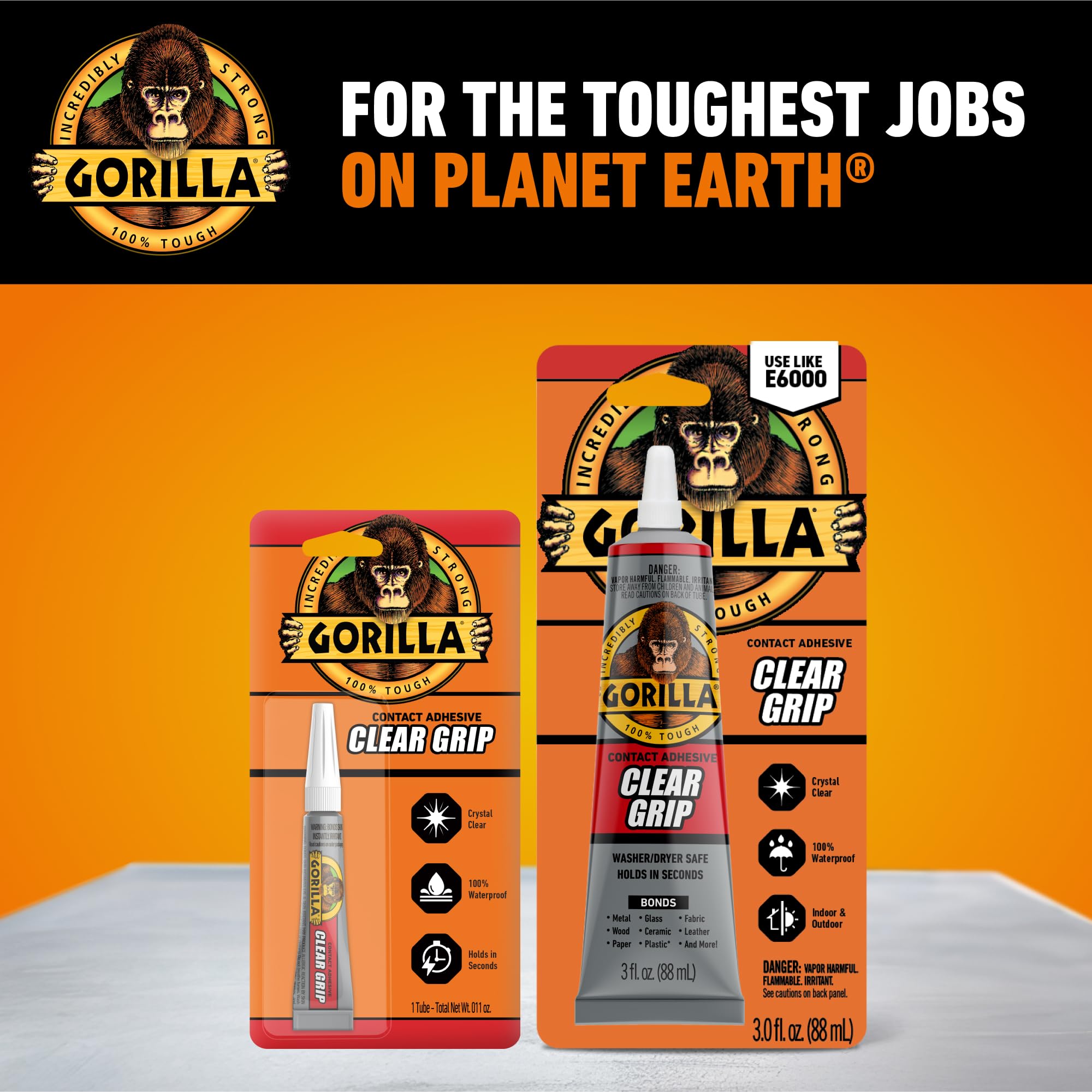 Gorilla Clear Grip Waterproof Contact Adhesive; Fast-Setting; Waterproof; Flexible; Permanent Bond; 3 Ounce Tube; Crystal Clear (Pack of 3) - Image 9