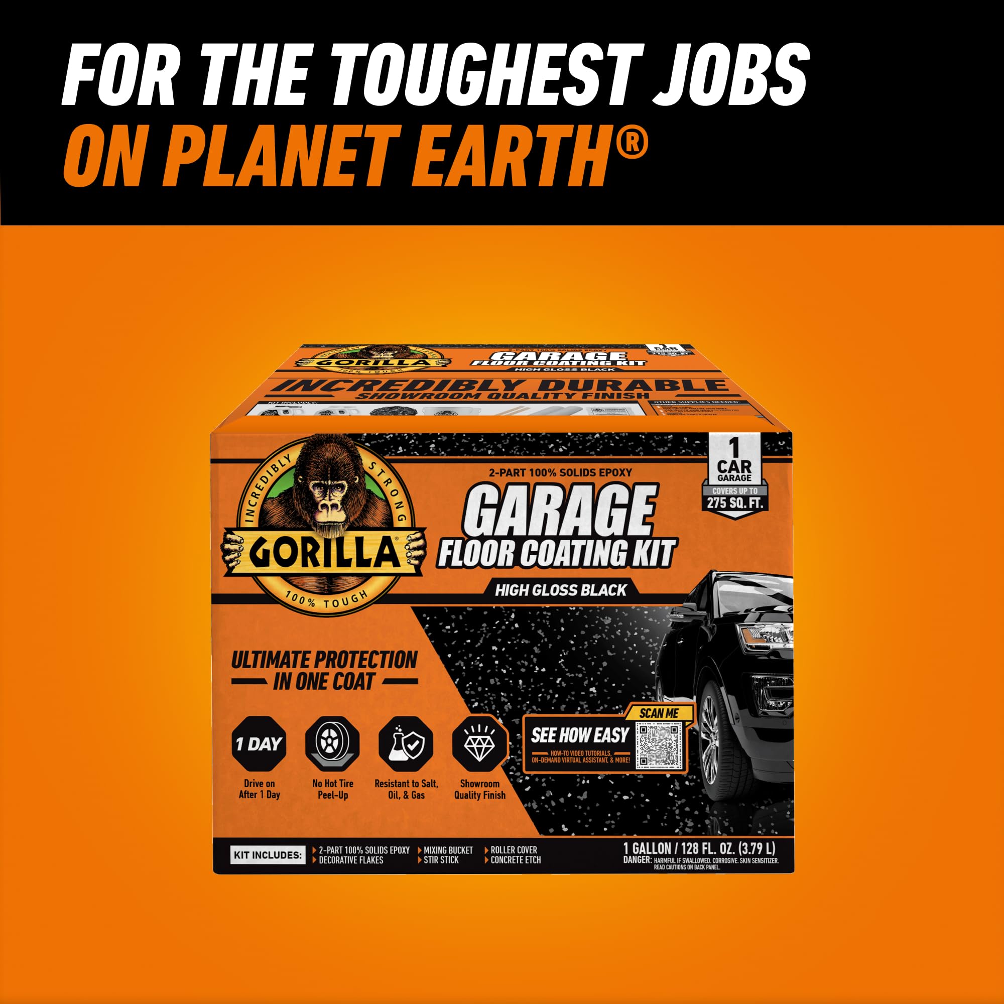 Gorilla Epoxy Garage Floor Coating (7 pc) Kit, 1-Car, Concrete Flooring, 100% Solids, Superior Adhesion, Incredibly Durable High Gloss Black Finish, 275 sq. ft. Coverage - Image 9