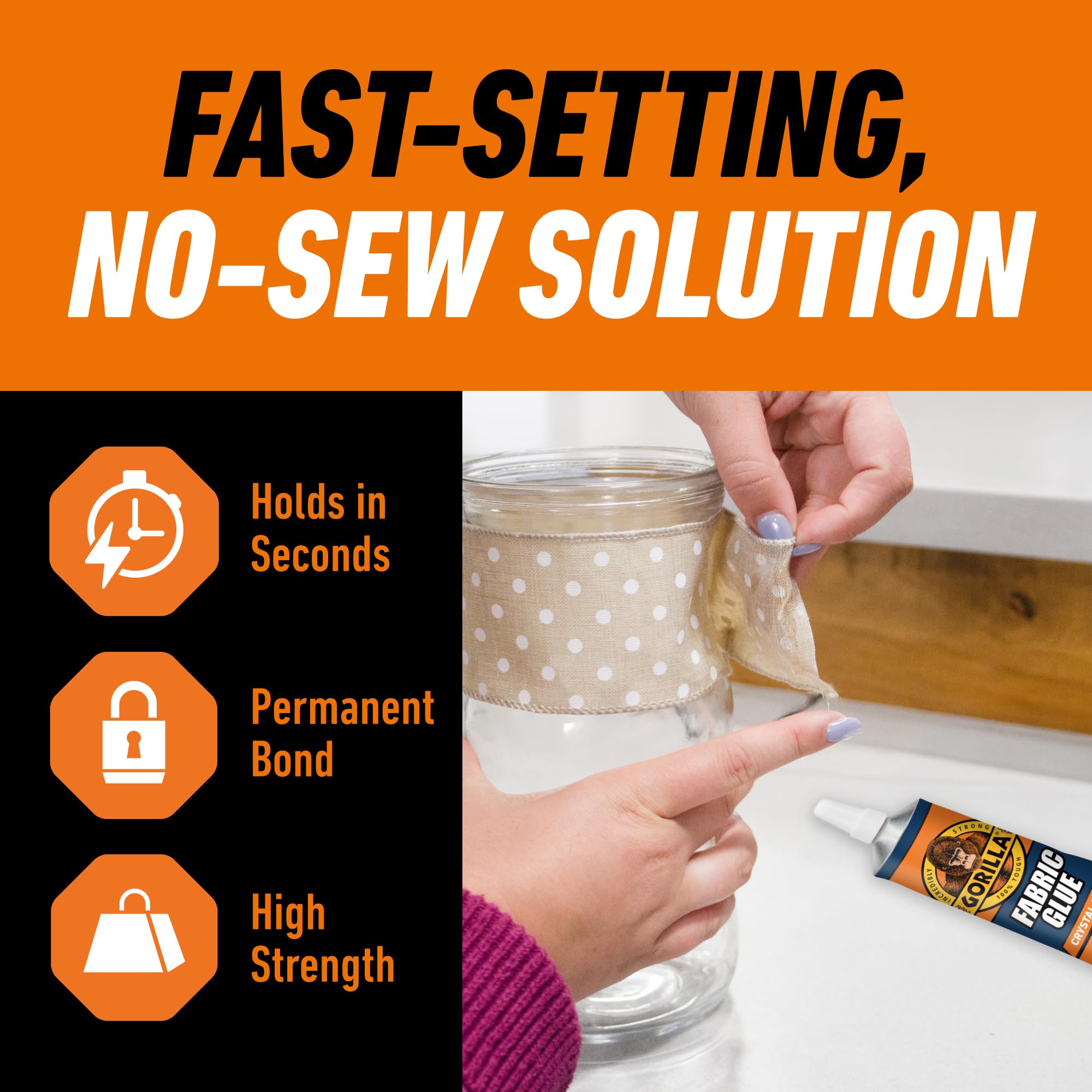 Gorilla Fabric Glue, 100% Waterproof, No Sew Solution, Washer/Dryer Safe, Permanent Bond, 2.5fl oz/73ml, Clear, (Pack of 3)) - Image 4