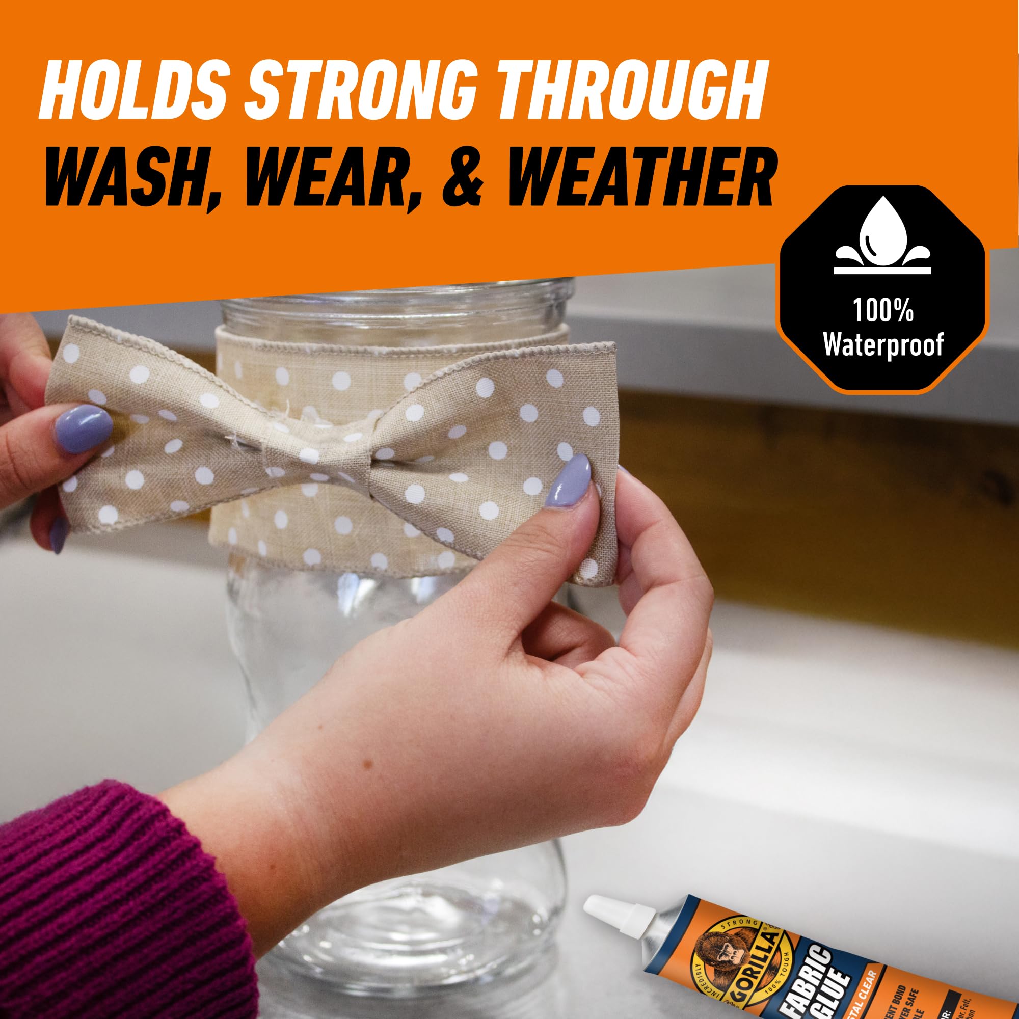 Gorilla Fabric Glue, 100% Waterproof, No Sew Solution, Washer/Dryer Safe, Permanent Bond, 2.5fl oz/73ml, Clear, (Pack of 3)) - Image 5