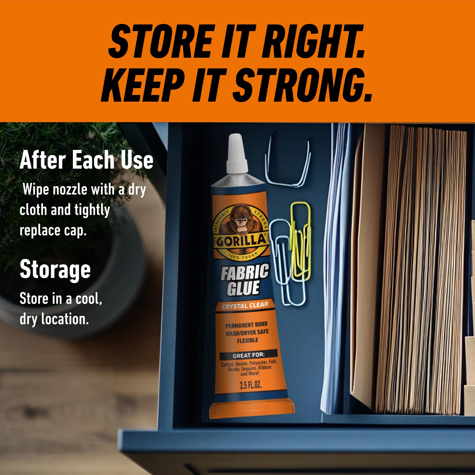 Gorilla Fabric Glue, 100% Waterproof, No Sew Solution, Washer/Dryer Safe, Permanent Bond, 2.5fl oz/73ml, Clear, (Pack of 3)) - Image 7