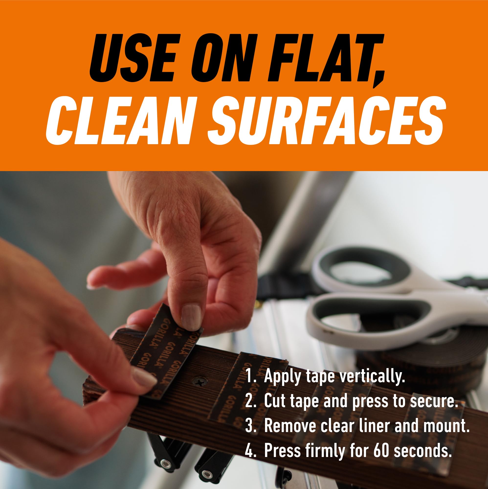 Gorilla - Heavy Duty Double Sided Mounting Tape, Weatherproof, 1" x 60", Black, (Pack of 12) - Image 4