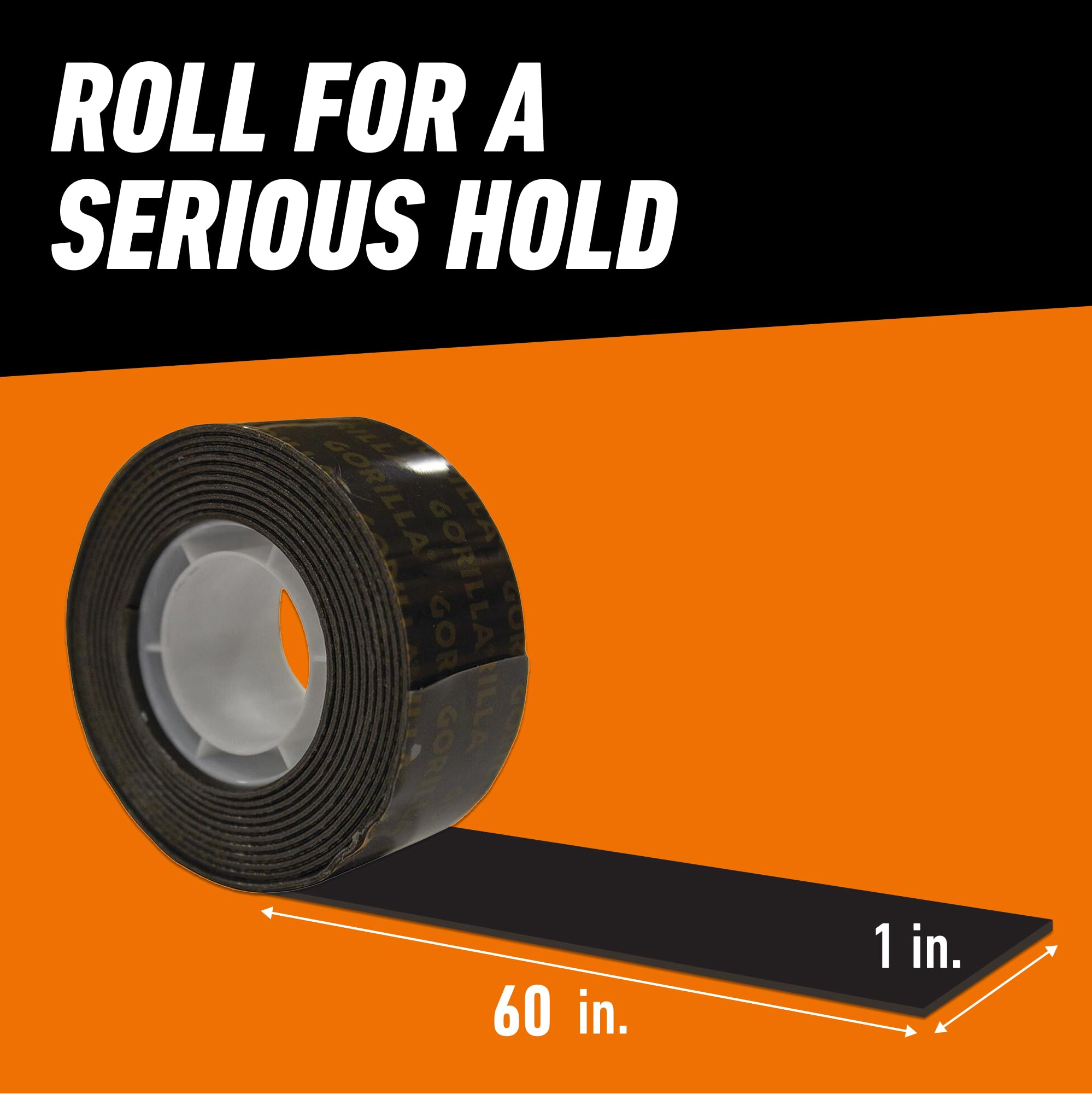 Gorilla - Heavy Duty Double Sided Mounting Tape, Weatherproof, 1" x 60", Black, (Pack of 12) - Image 6