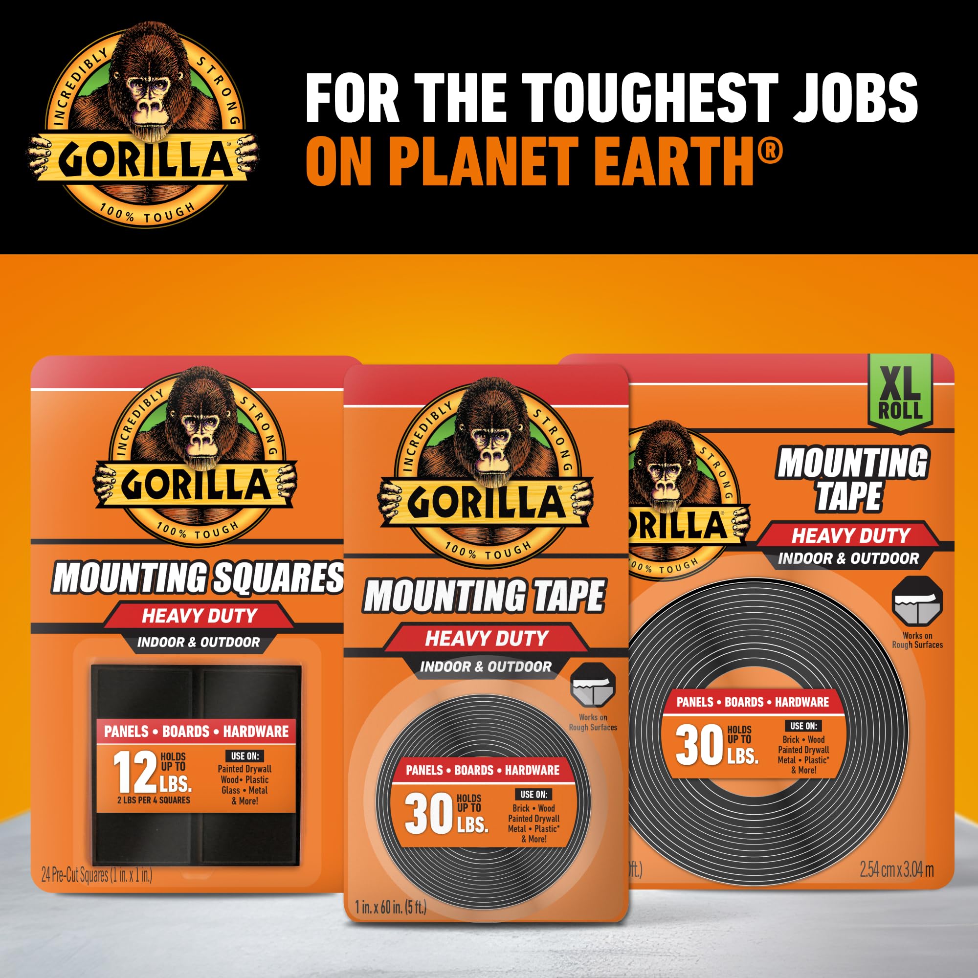 Gorilla - Heavy Duty Double Sided Mounting Tape, Weatherproof, 1" x 60", Black, (Pack of 12) - Image 8