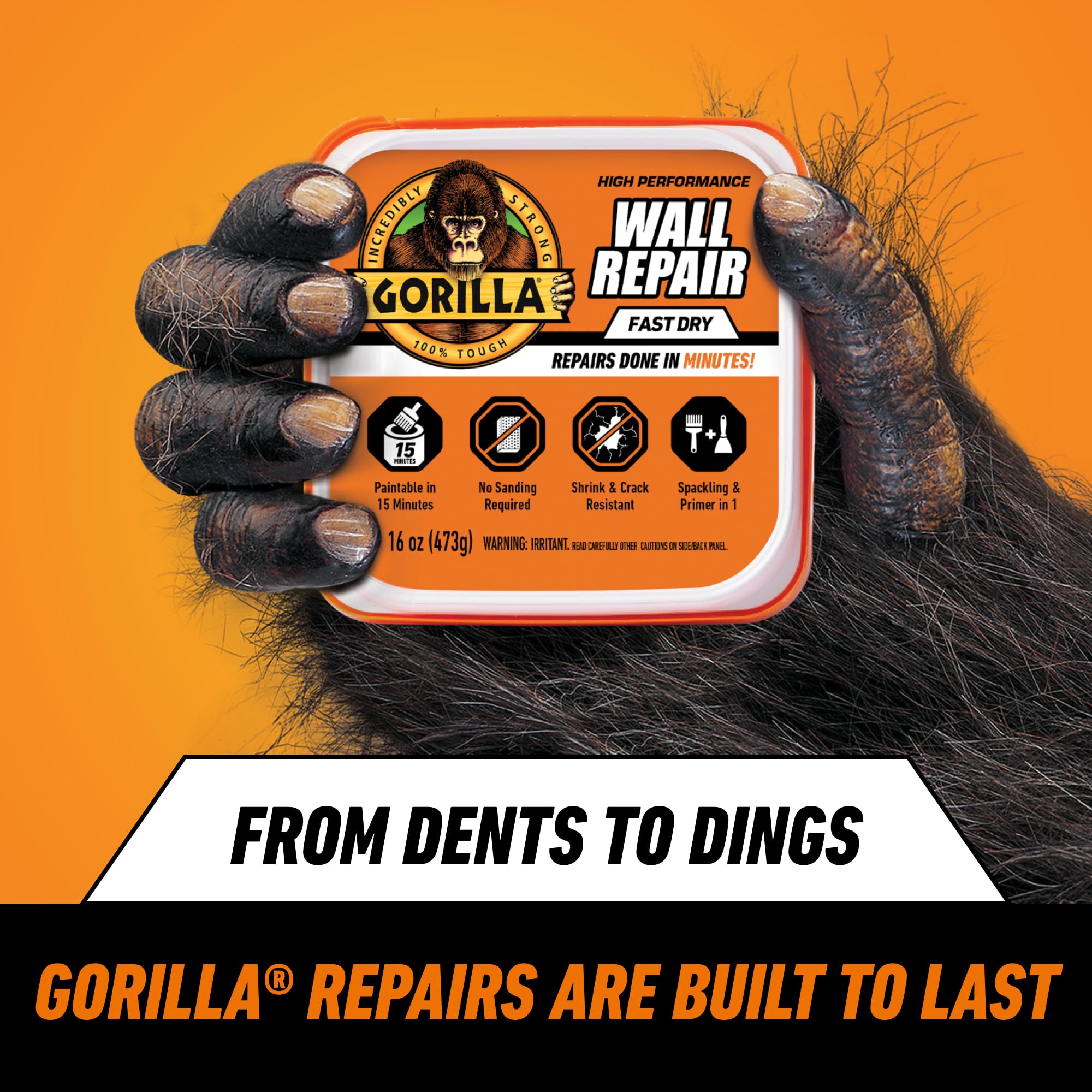 Gorilla Heavy Duty Wall Repair Spackling + Primer, 16 Ounce Tub,White - Image 3