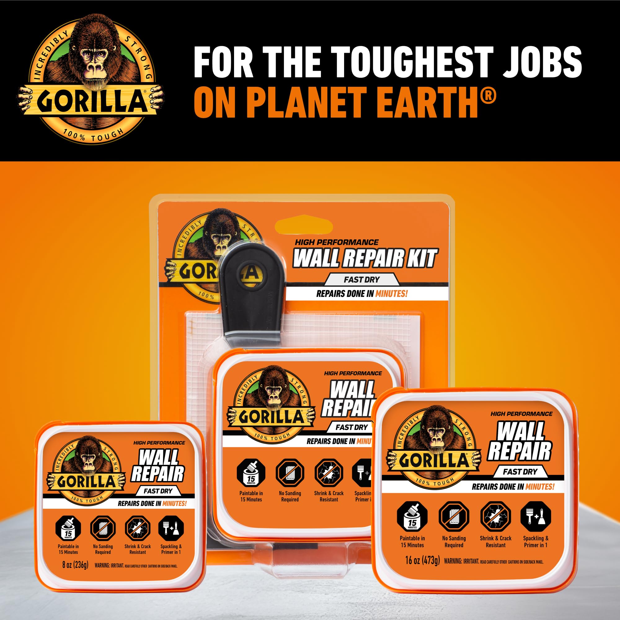 Gorilla Heavy Duty Wall Repair Spackling + Primer, 16 Ounce Tub,White - Image 8