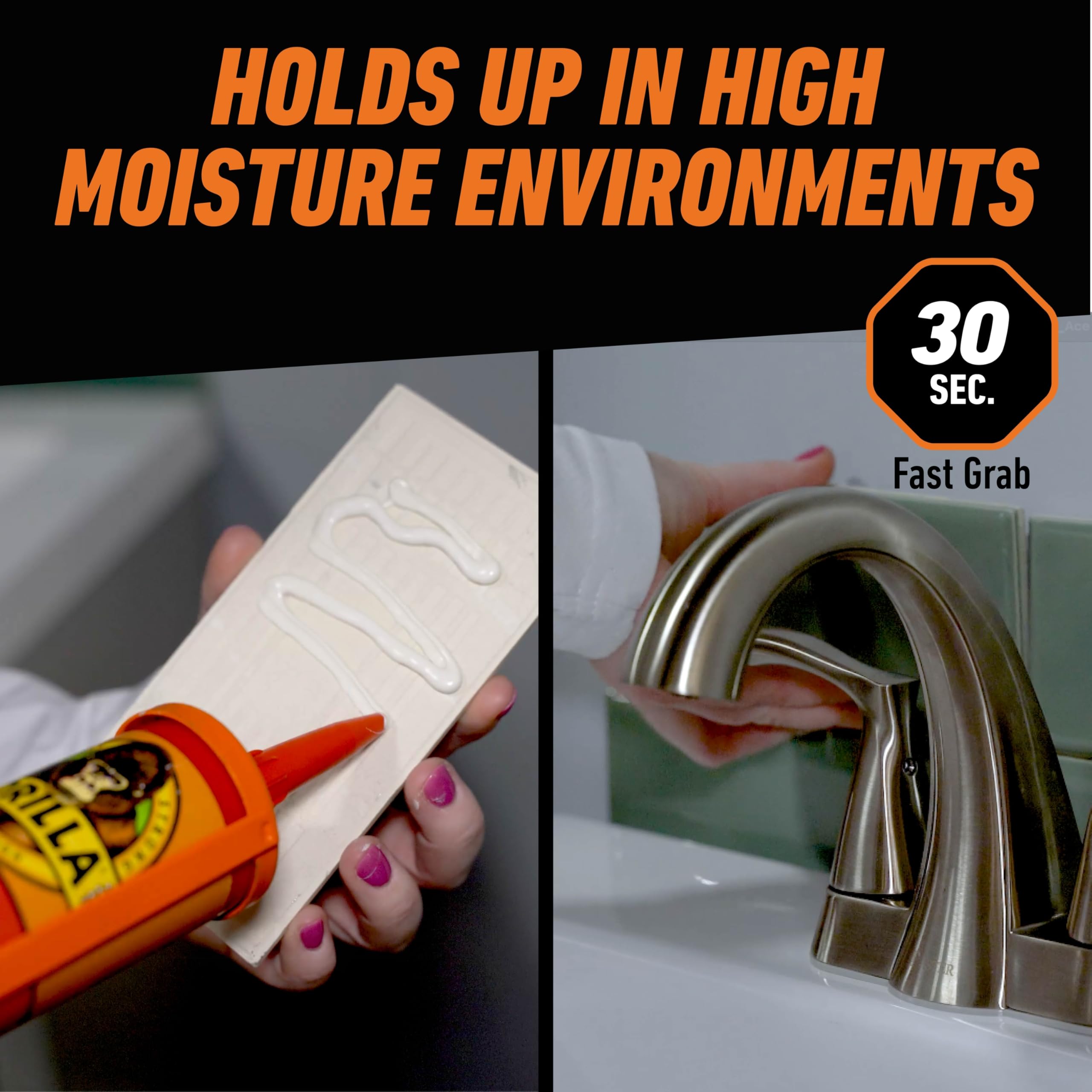 Gorilla Kitchen & Bath Construction Adhesive, Heavy Duty Strong Waterproof Bond, White, 9 fl. oz. Cartridge - Image 5