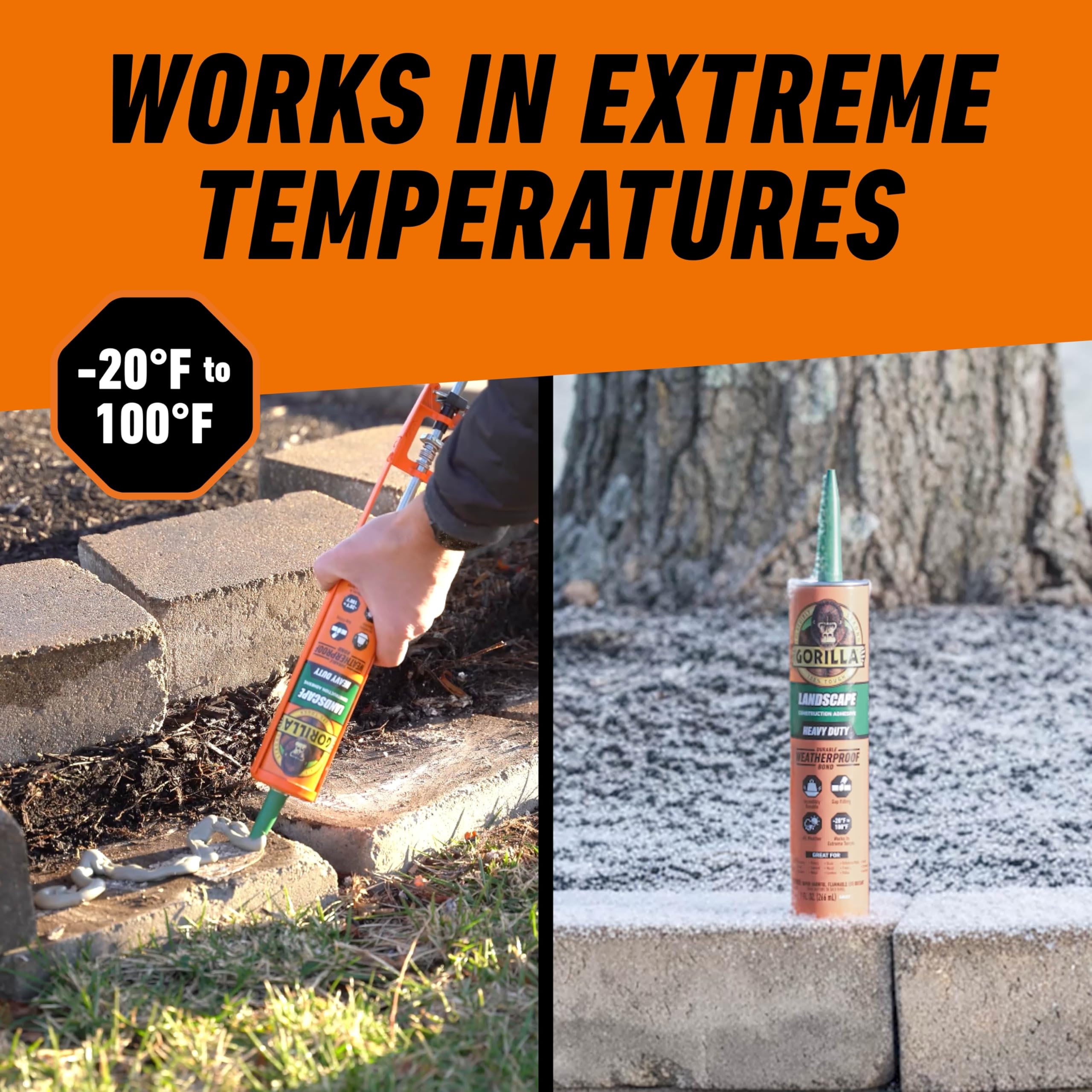 Gorilla Landscape Construction Adhesive, Heavy Duty Weatherproof Bond, Gray, 9 fl. oz. Cartridge - Image 5