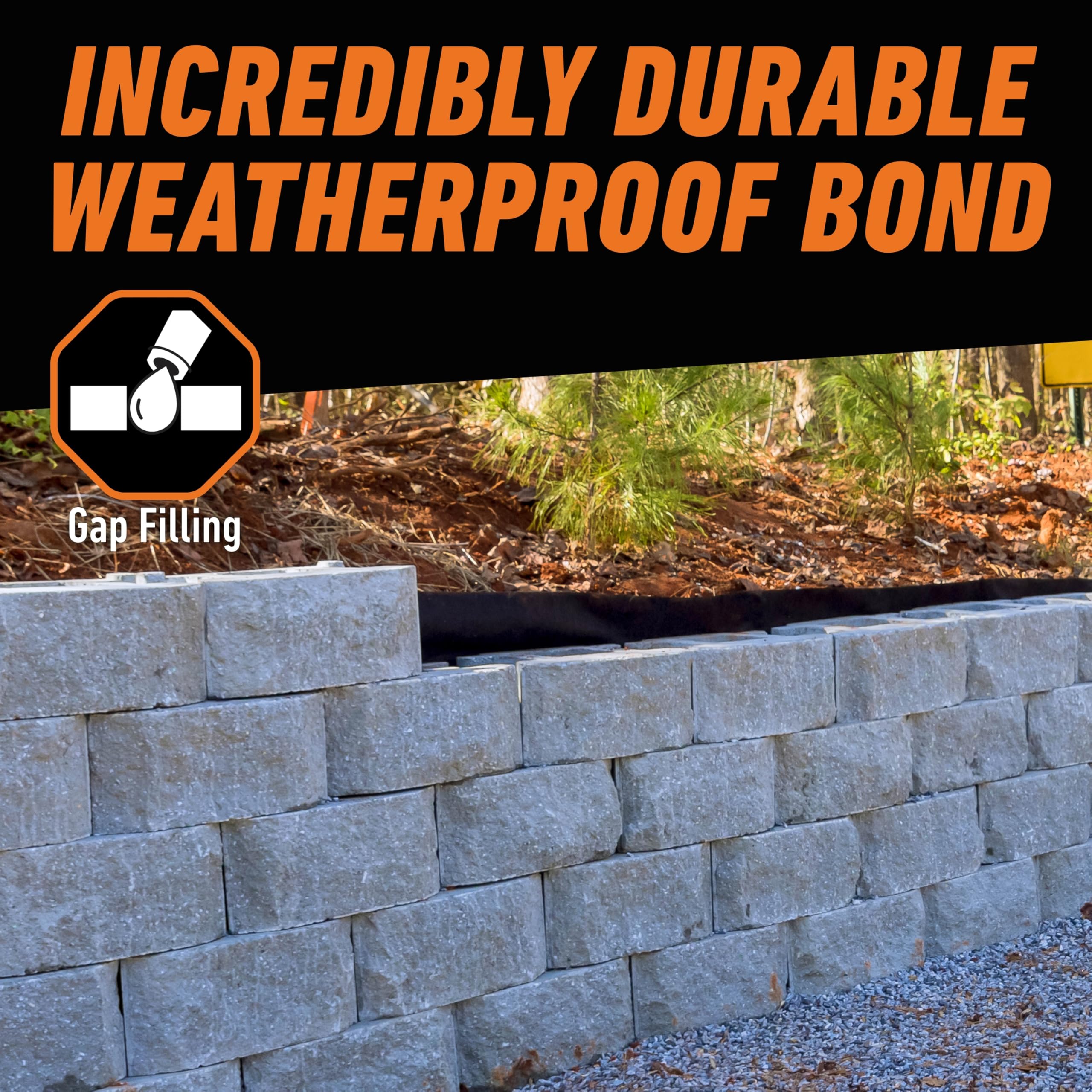 Gorilla Landscape Construction Adhesive, Heavy Duty Weatherproof Bond, Gray, 9 fl. oz. Cartridge - Image 6