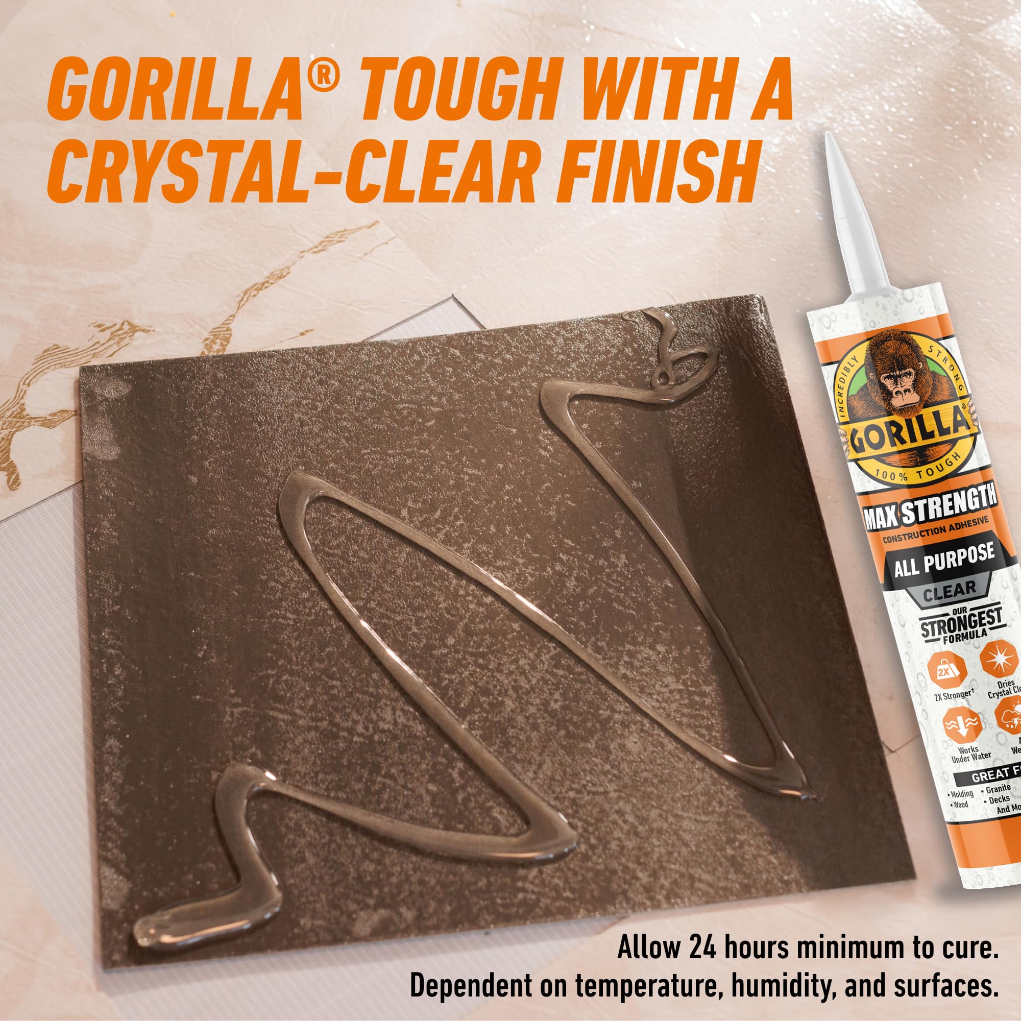 Gorilla Max Strength Construction Adhesive, Clear Glue, 9 Ounce Cartridge (Pack of 1) - Gap Filling and Waterproof - Image 5