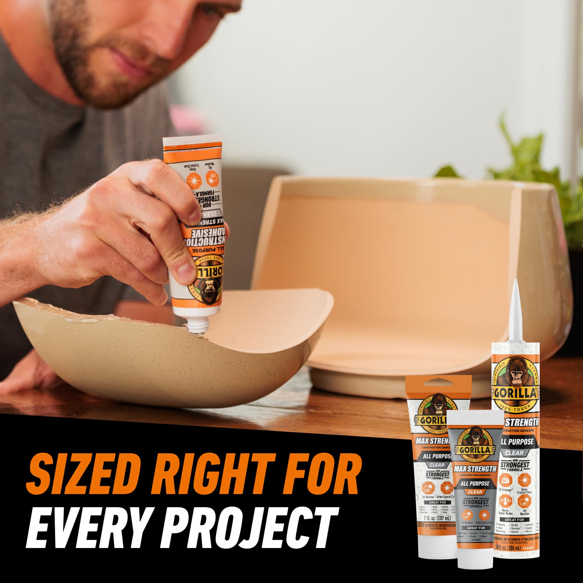 Gorilla Max Strength Construction Adhesive, Clear Glue, 9 Ounce Cartridge (Pack of 1) - Gap Filling and Waterproof - Image 7