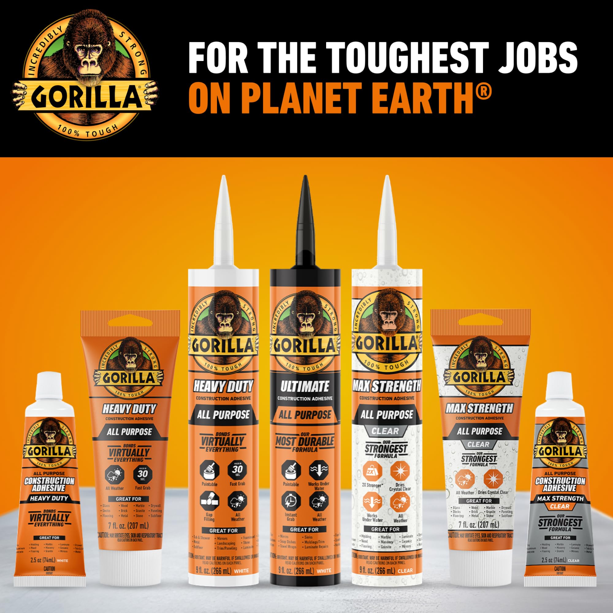 Gorilla Max Strength Construction Adhesive, Clear Glue, 9 Ounce Cartridge (Pack of 1) - Gap Filling and Waterproof - Image 8