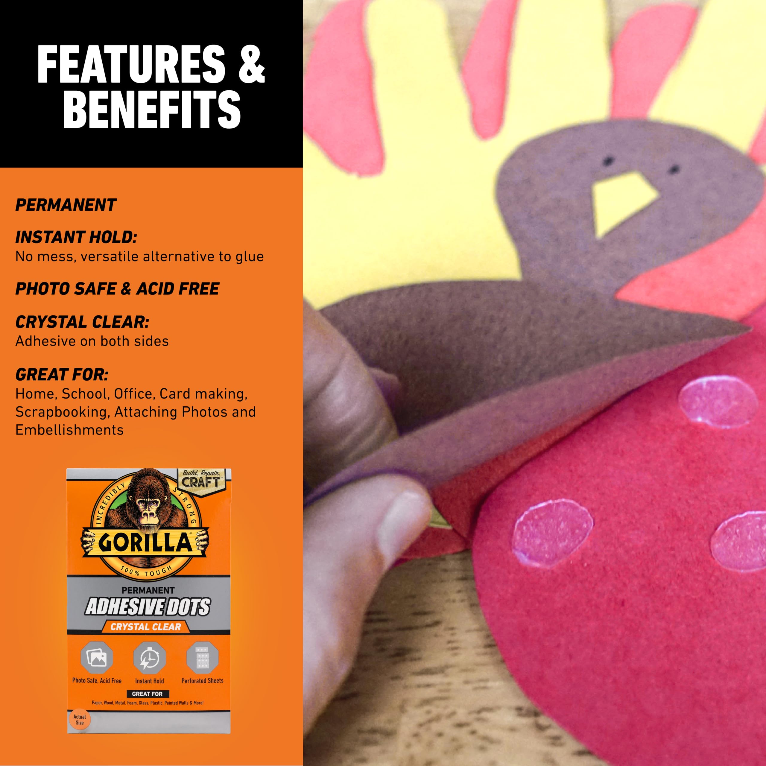 Gorilla Permanent Adhesive Dots, Double-Sided, Clear, 0.5" Diameter, 150 Pieces (Pack of 8) - No Mess, Photo Safe - Image 4