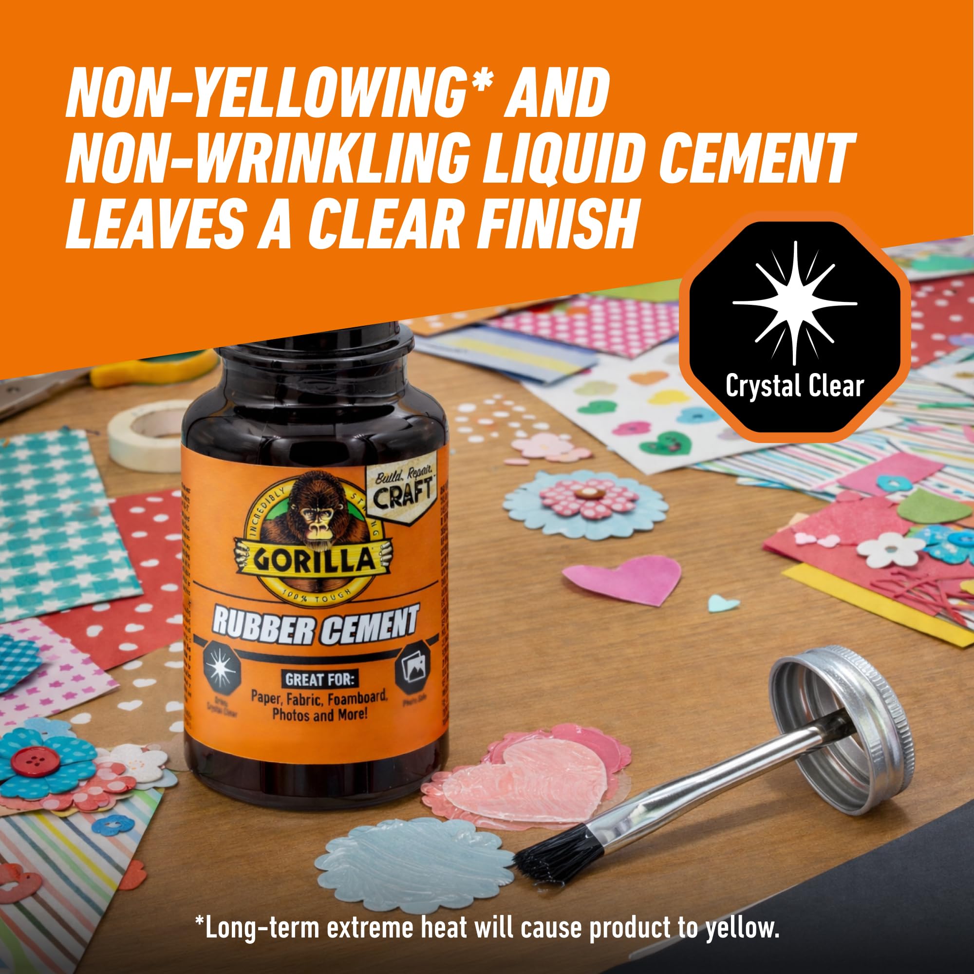 Gorilla Rubber Cement with Brush Applicator, Photo Safe, Clear, 4 fl oz, Clear (Pack of 2) - Image 4