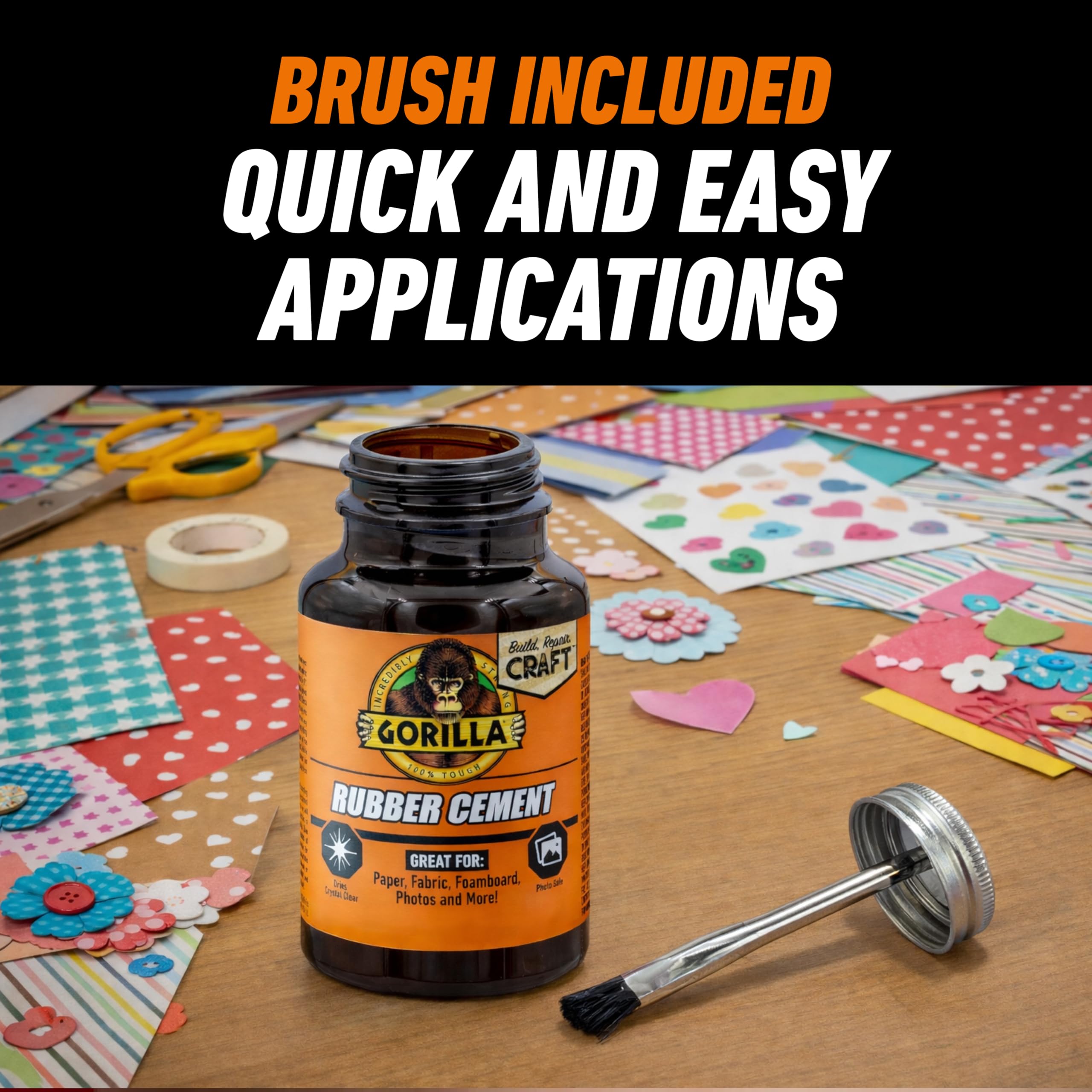 Gorilla Rubber Cement with Brush Applicator, Photo Safe, Clear, 4 fl oz, Clear (Pack of 2) - Image 5