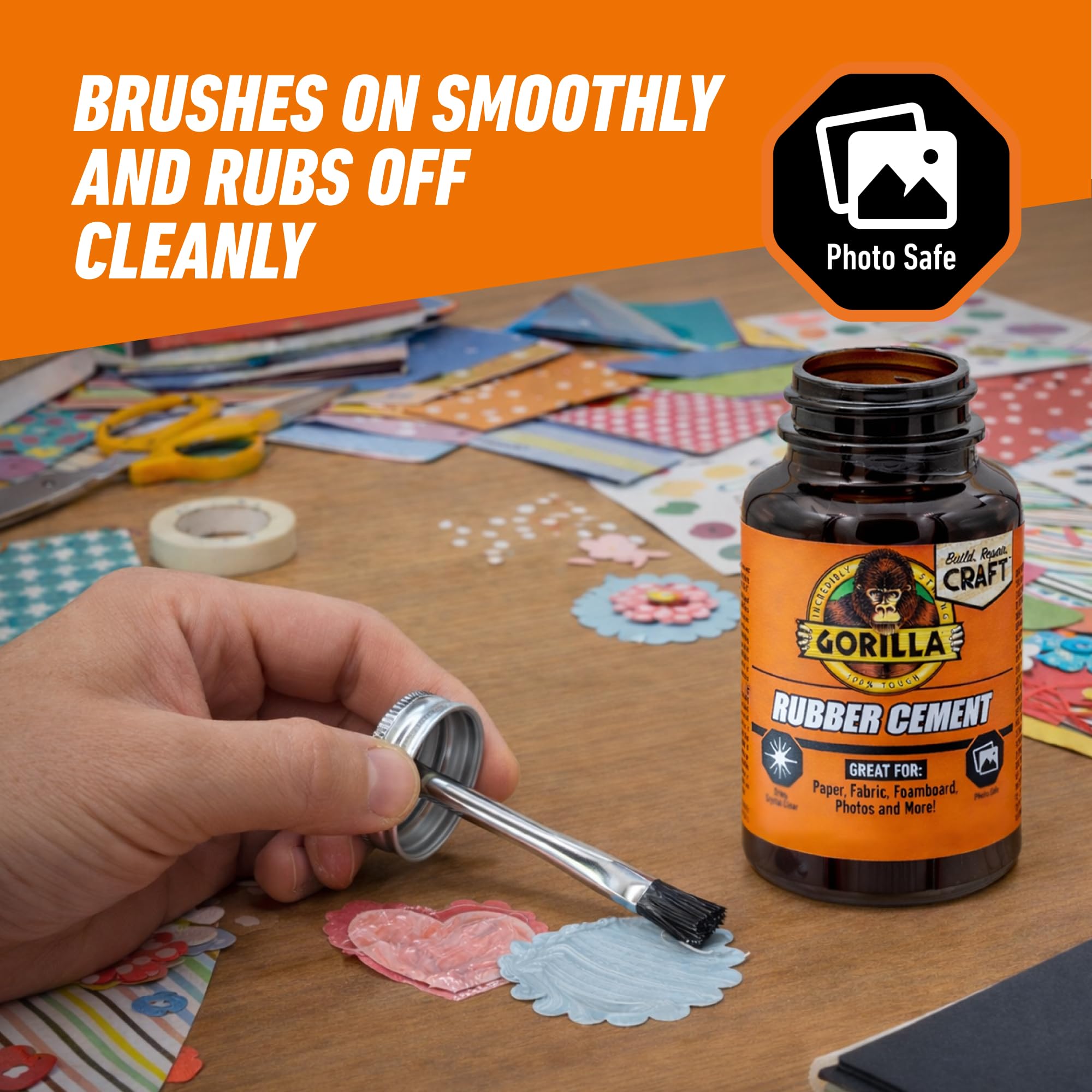Gorilla Rubber Cement with Brush Applicator, Photo Safe, Clear, 4 fl oz, Clear (Pack of 2) - Image 6