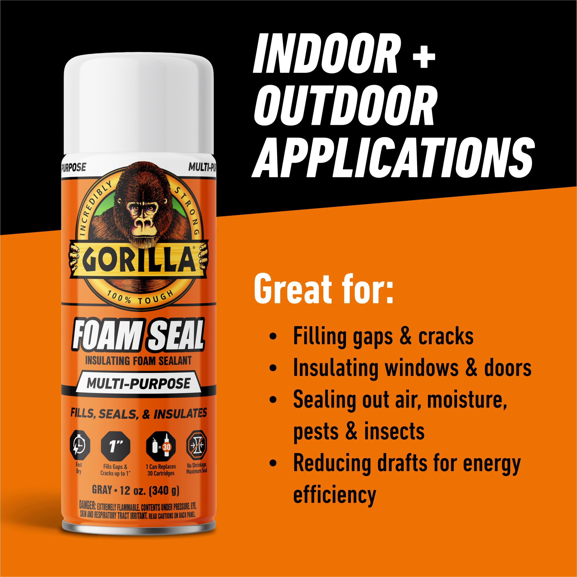 Gorilla Spray Foam Sealant, Light Gray Color, 12 Ounce (Pack of 2) - Multi-Purpose Expanding Foam, Polyurethane Spray, Fills Gaps & Cracks - Image 7