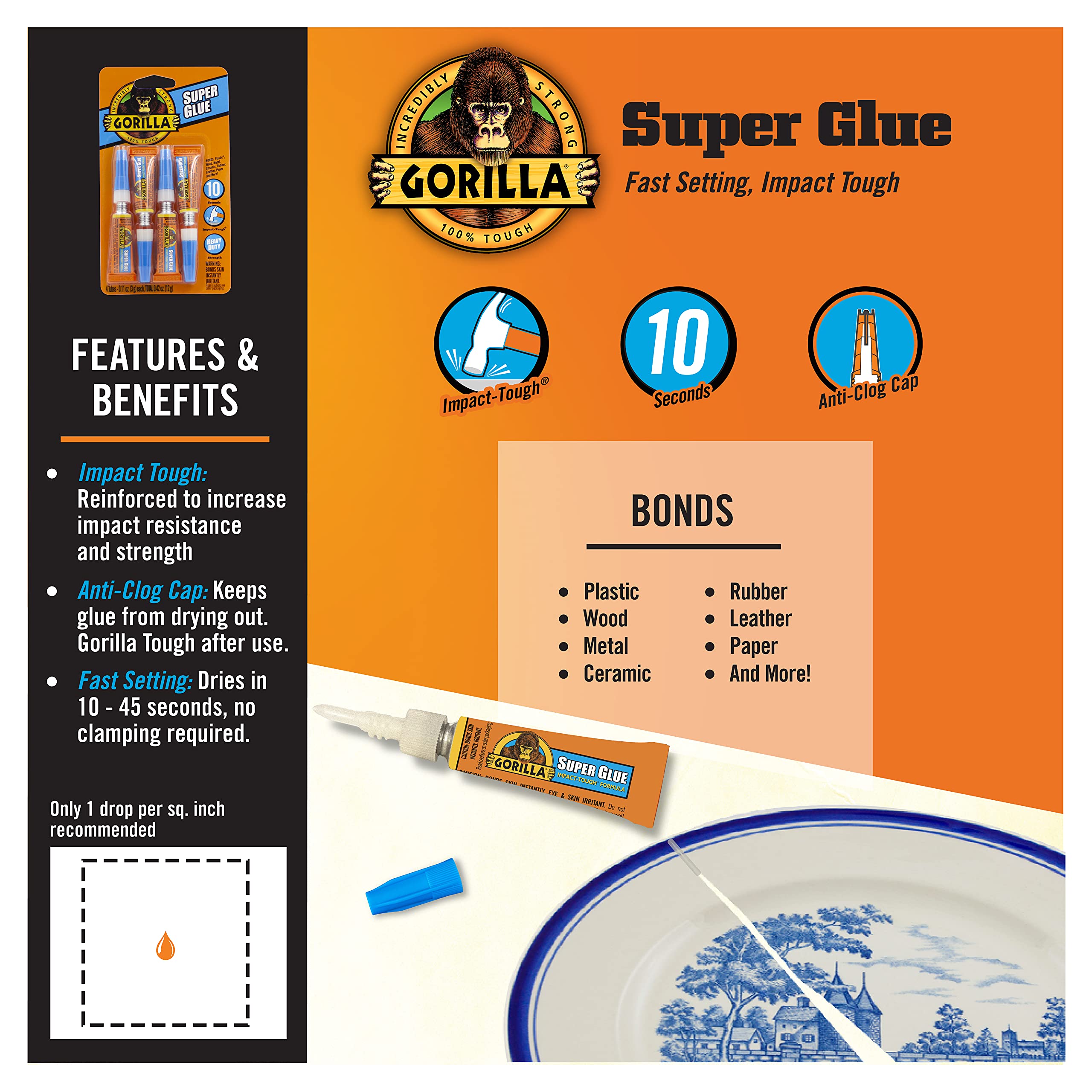 Gorilla Super Glue, Clear Glue, Four 3 Gram Tubes (Pack of 10) - All Purpose and Fast Setting for Projects and Repairs - Image 3
