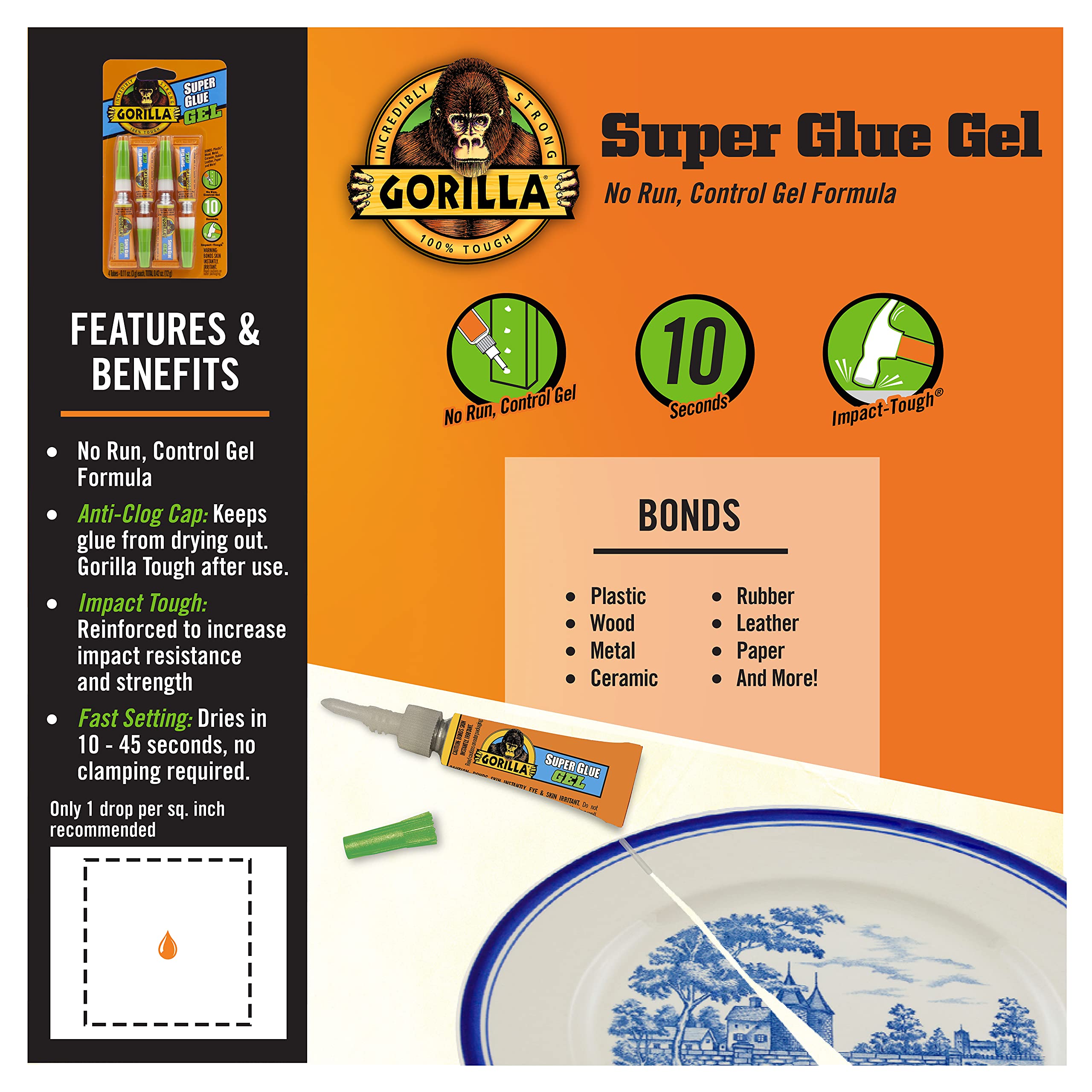 Gorilla Super Glue Gel, Clear Glue, Four 3 Gram Tubes (Pack of 10) - All Purpose and Fast Setting for Projects and Repairs - Image 3