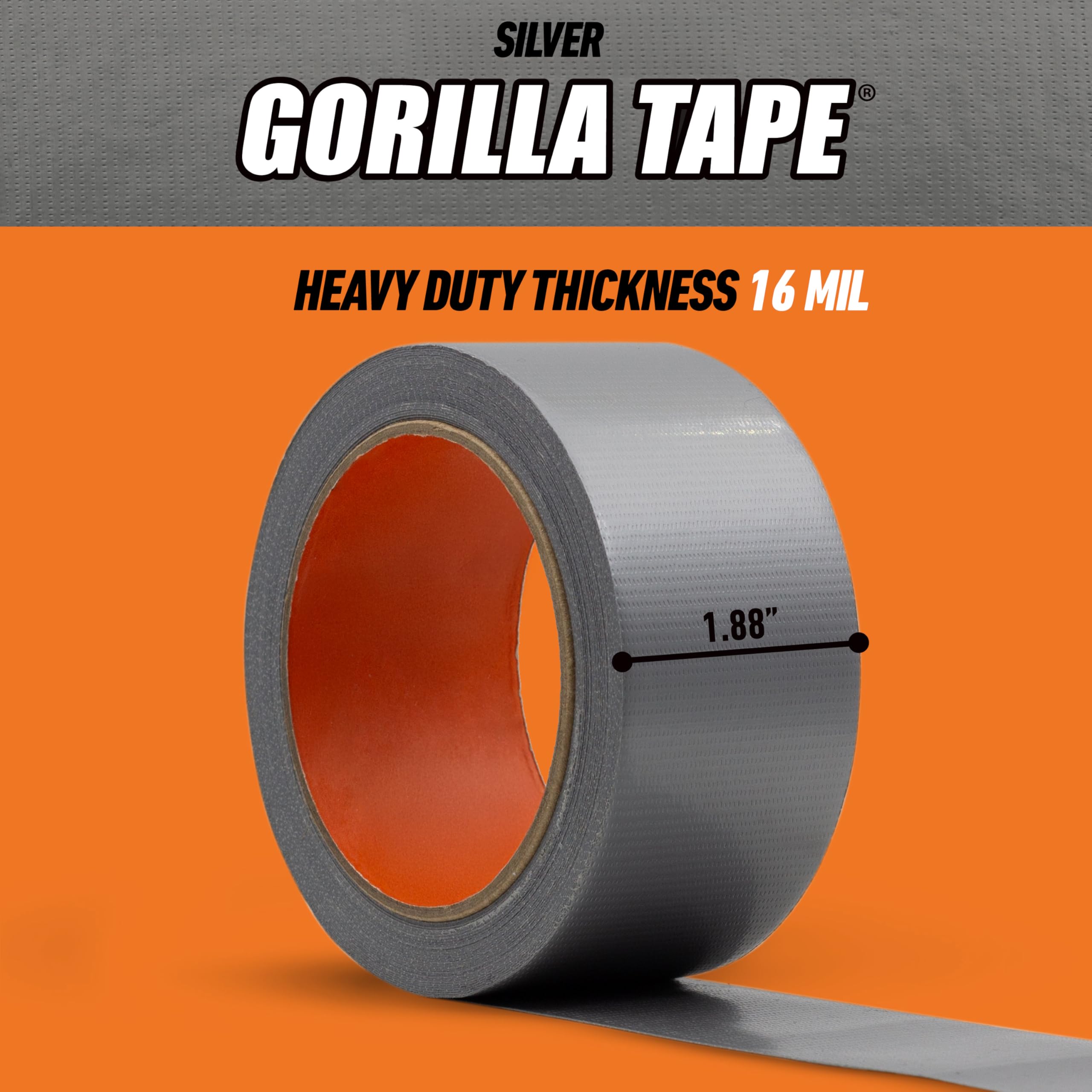 Gorilla Tape, 1.88 in x 10 yd, Silver (Pack of 1) - Duct, Utility, Triple Layer Strength, Indoor & Outdoor, Weather Resistant Shell - Image 6