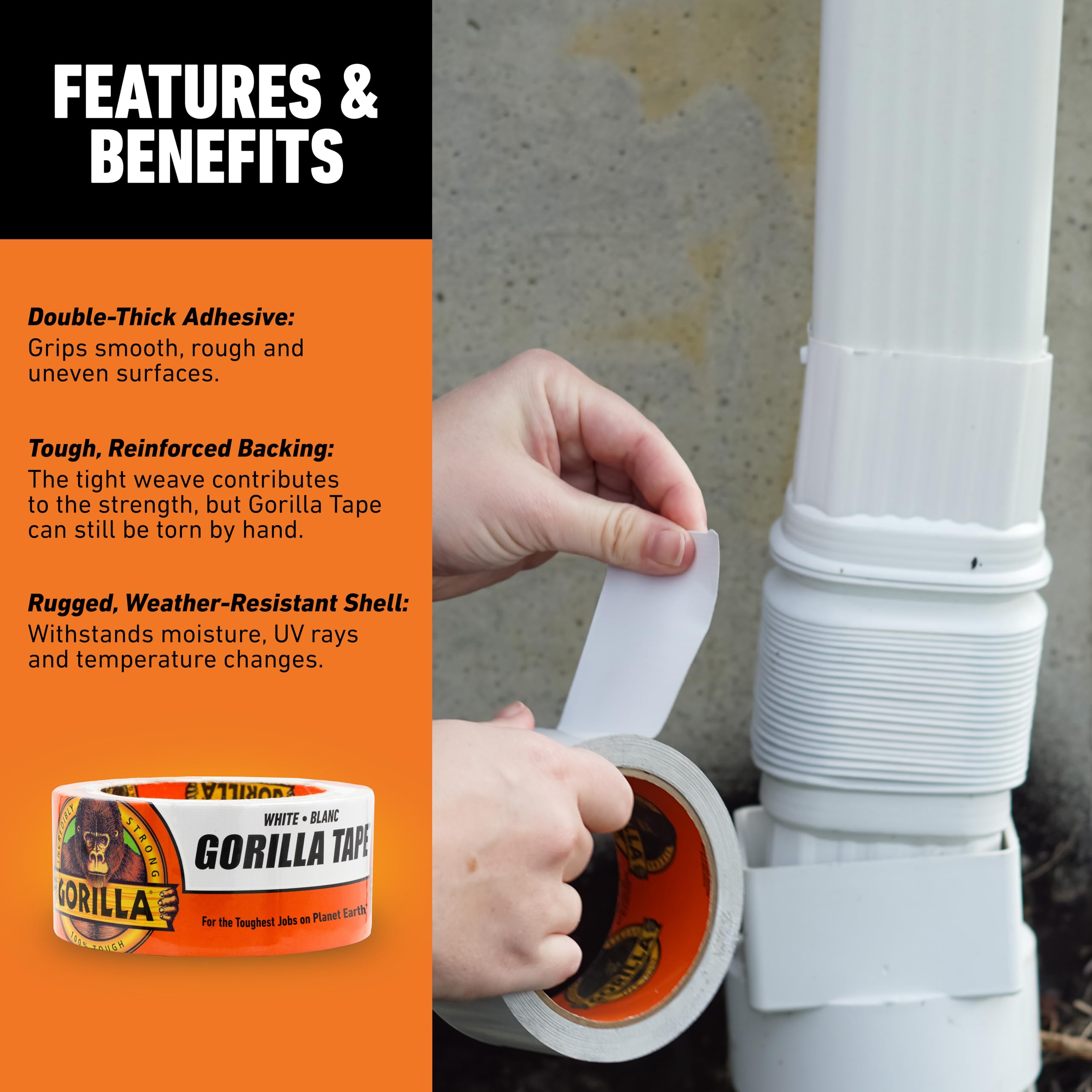 Gorilla Tape, White Duct Tape, 1.88" x 10 yd, White, (Pack of 6) - Image 4