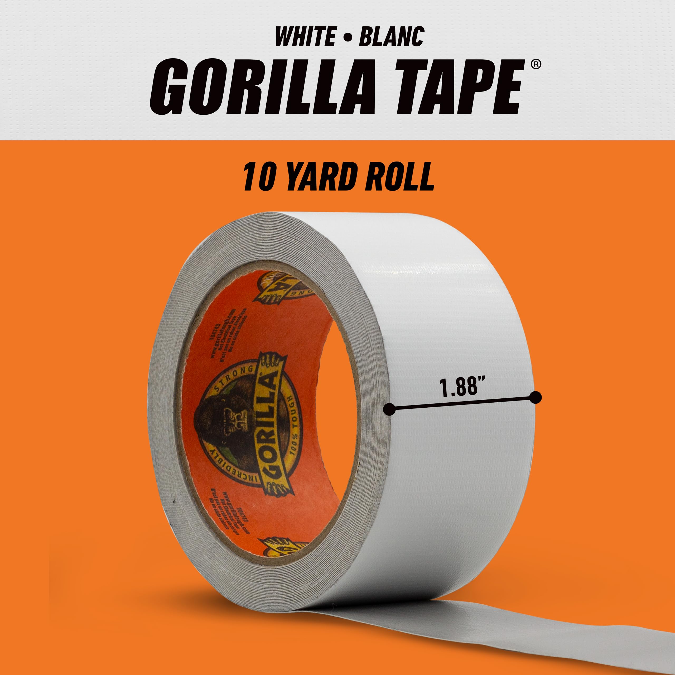 Gorilla Tape, White Duct Tape, 1.88" x 10 yd, White, (Pack of 6) - Image 6
