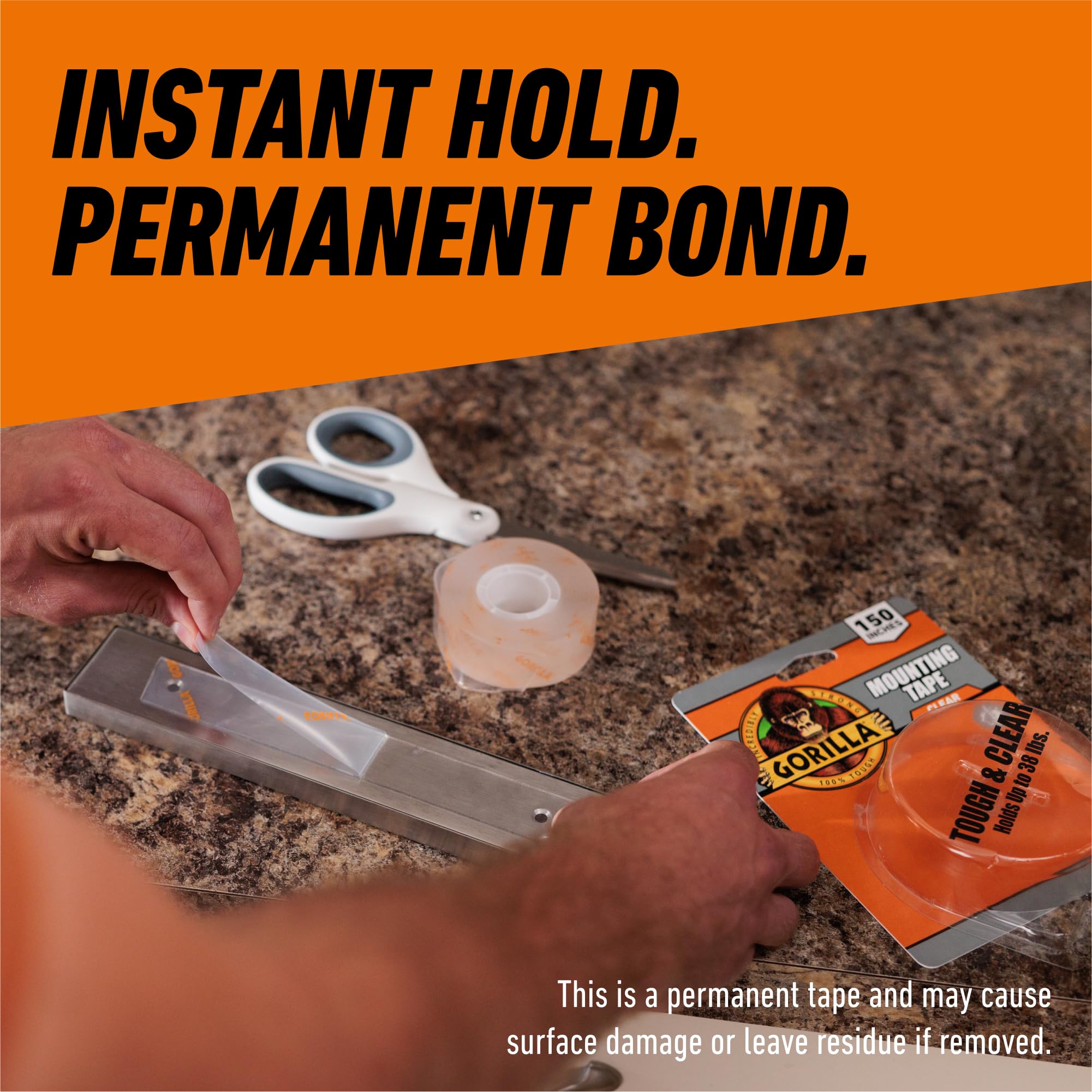 Gorilla Tough & Clear Double Sided Mounting Tape, Clear Tape, 1" x 150" (Pack of 12) - Weatherproof for Indoor or Outdoor - Image 7