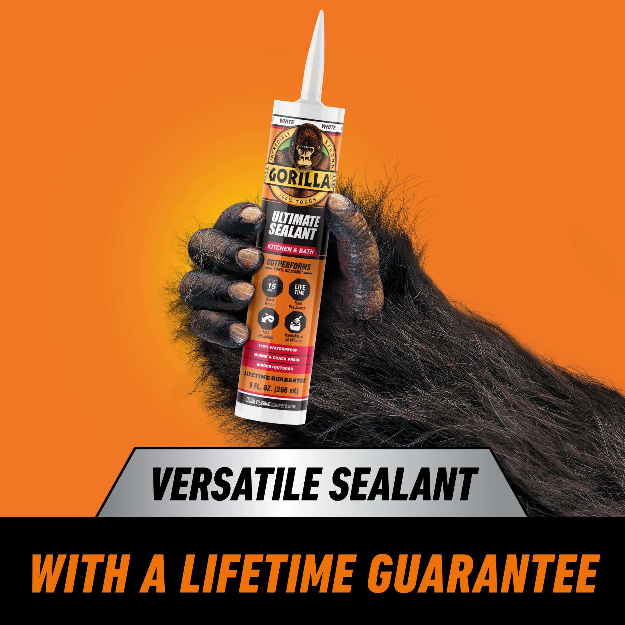 Gorilla Ultimate Sealant Kitchen & Bath Caulk, Paintable & Waterproof, 9 oz Cartridge, White - Image 3