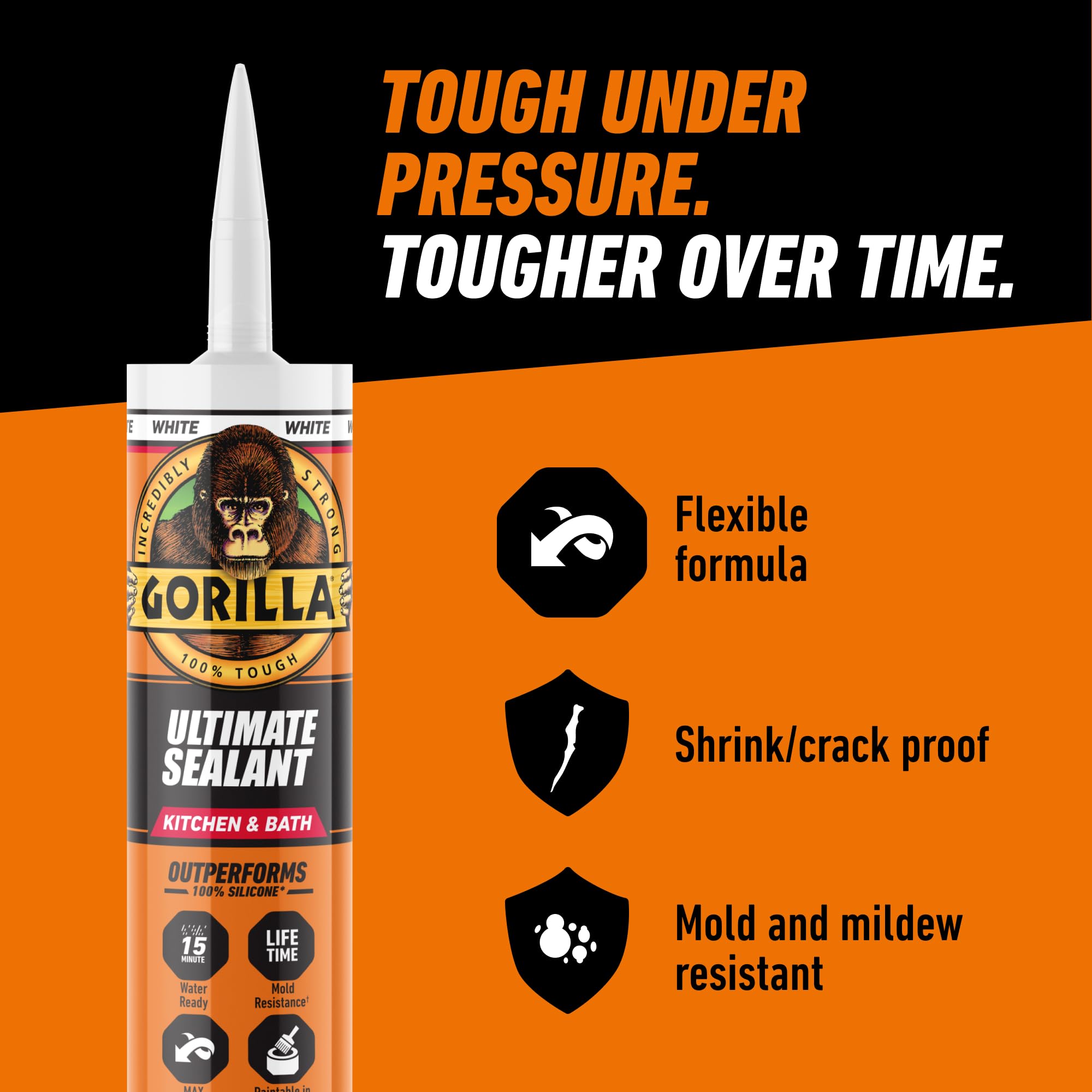 Gorilla Ultimate Sealant Kitchen & Bath Caulk, Paintable & Waterproof, 9 oz Cartridge, White - Image 8