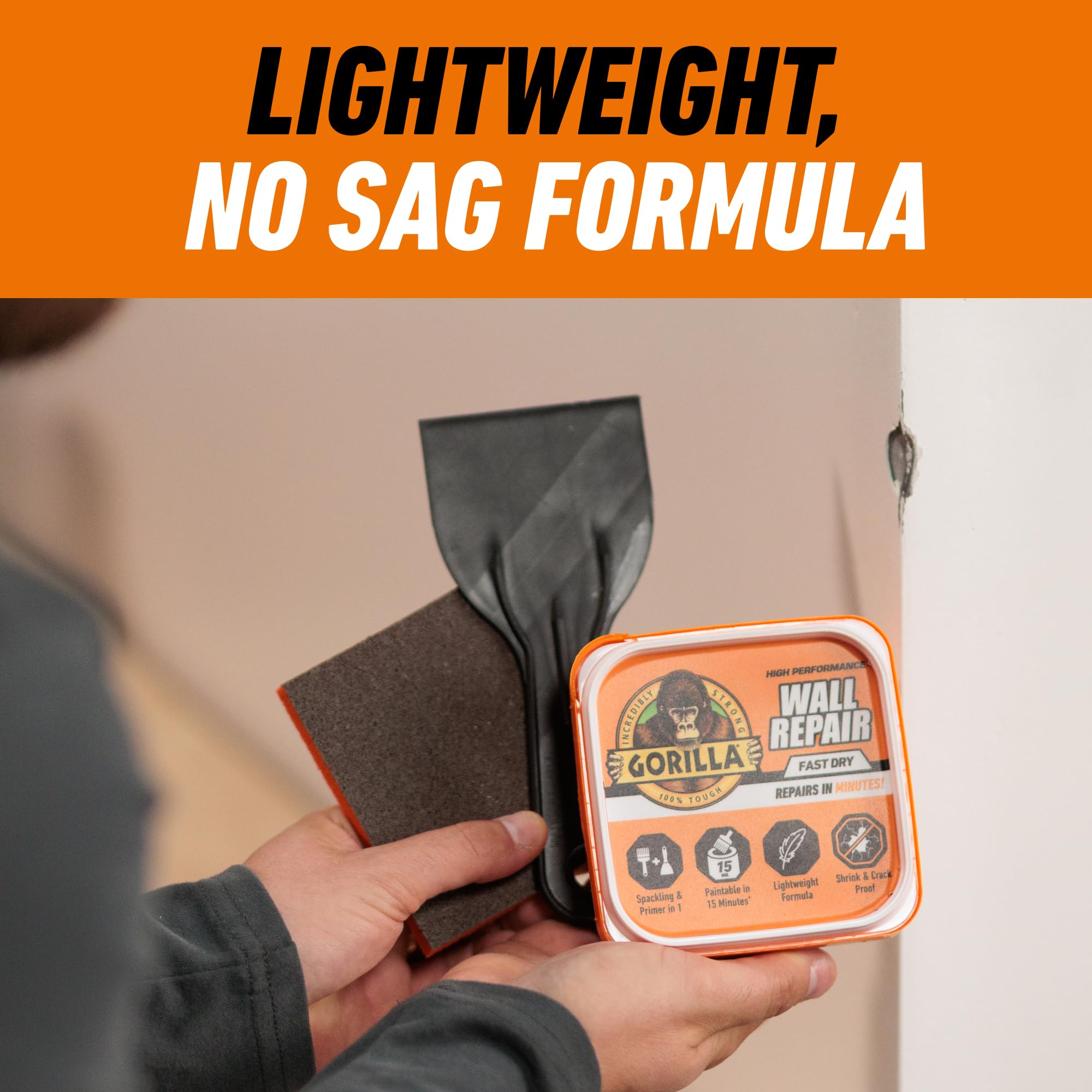 Gorilla Wall Repair Kit Featuring Gorilla Heavy Duty Wall Repair Spackling + Primer White - Image 5