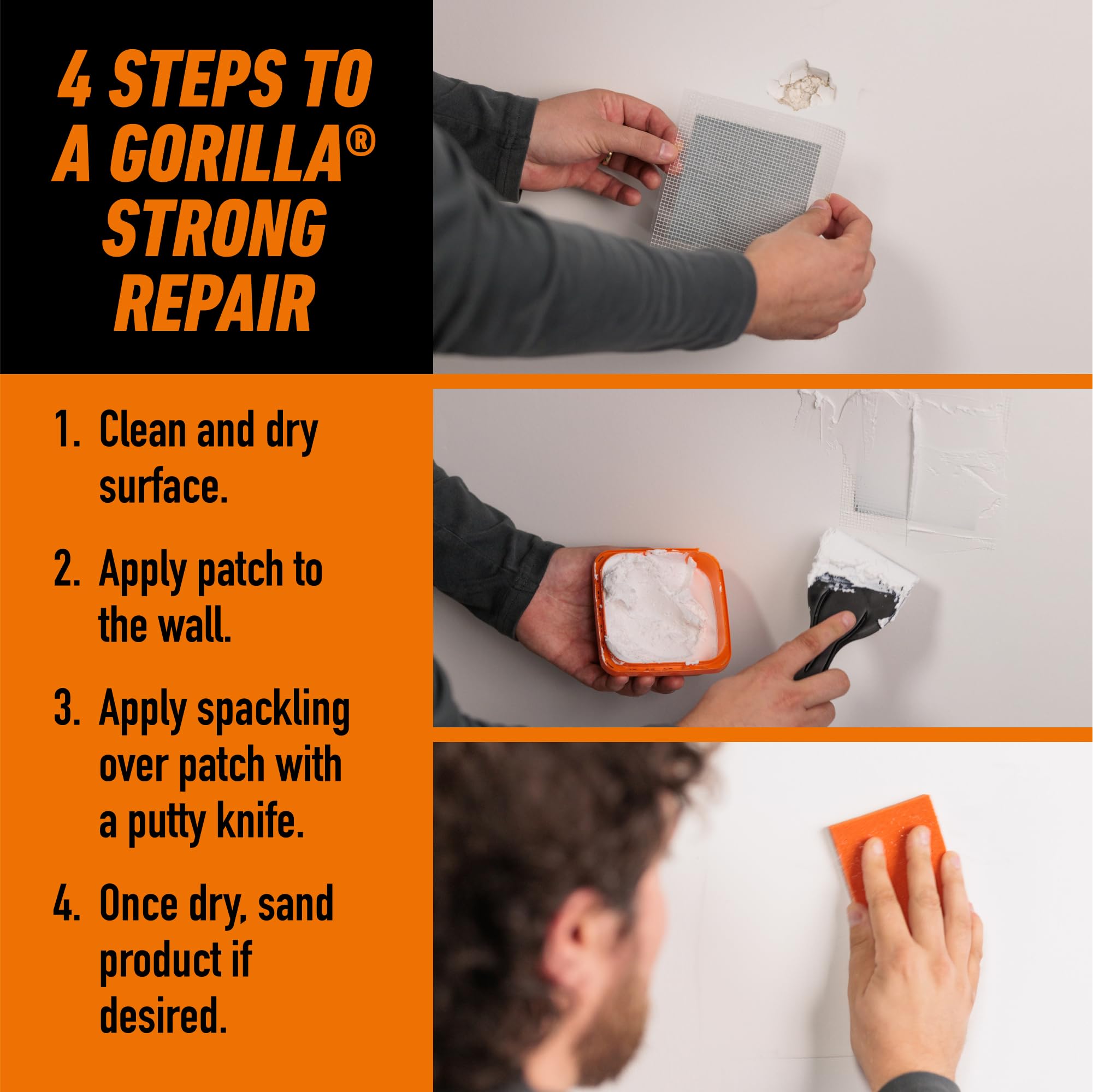 Gorilla Wall Repair Kit Featuring Gorilla Heavy Duty Wall Repair Spackling + Primer White - Image 6