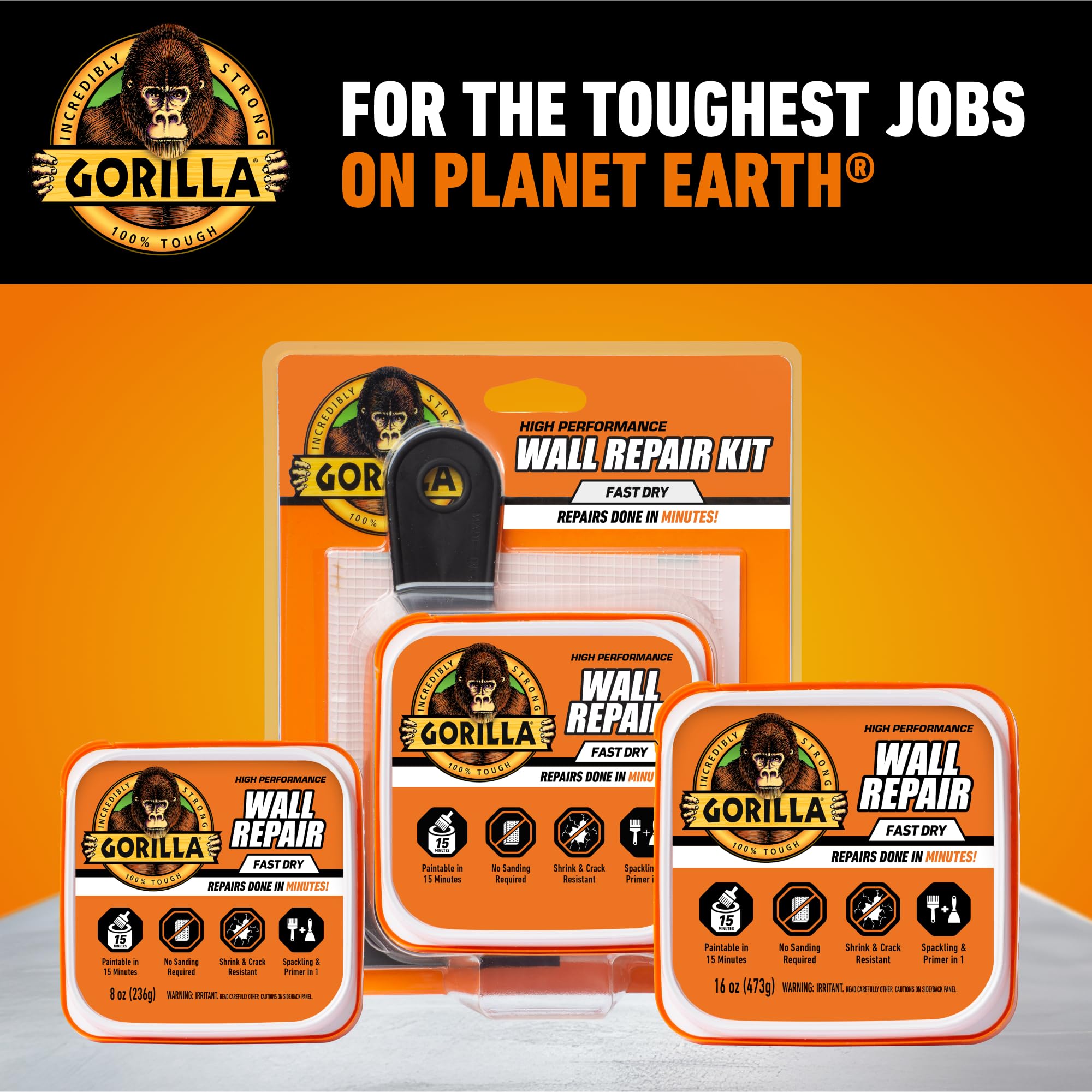 Gorilla Wall Repair Kit Featuring Gorilla Heavy Duty Wall Repair Spackling + Primer White - Image 8