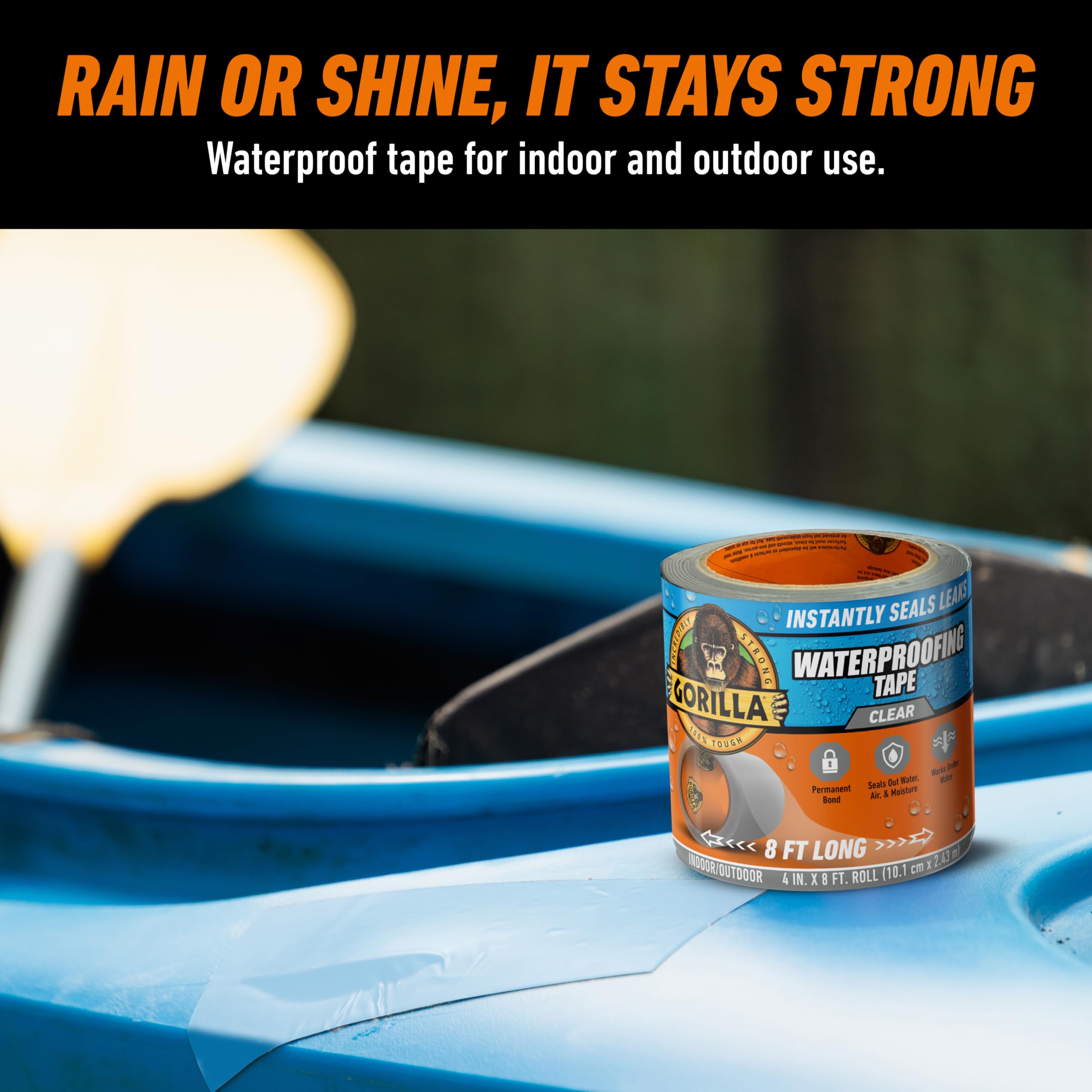 Gorilla Waterproof Patch & Seal Tape, Clear Tape, 4" x 8' (Pack of 2) - Permanent Weather Resistant Seal for Leaks and Repairs - Image 5