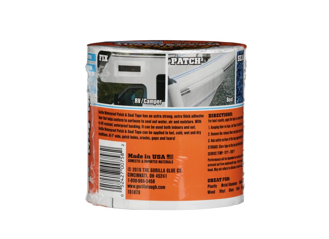 Gorilla Waterproof Patch & Seal Tape, White Tape, 4" x 10' (Pack of 1) - Permanent Weather Resistant Seal for Leaks and Repairs - Image 7