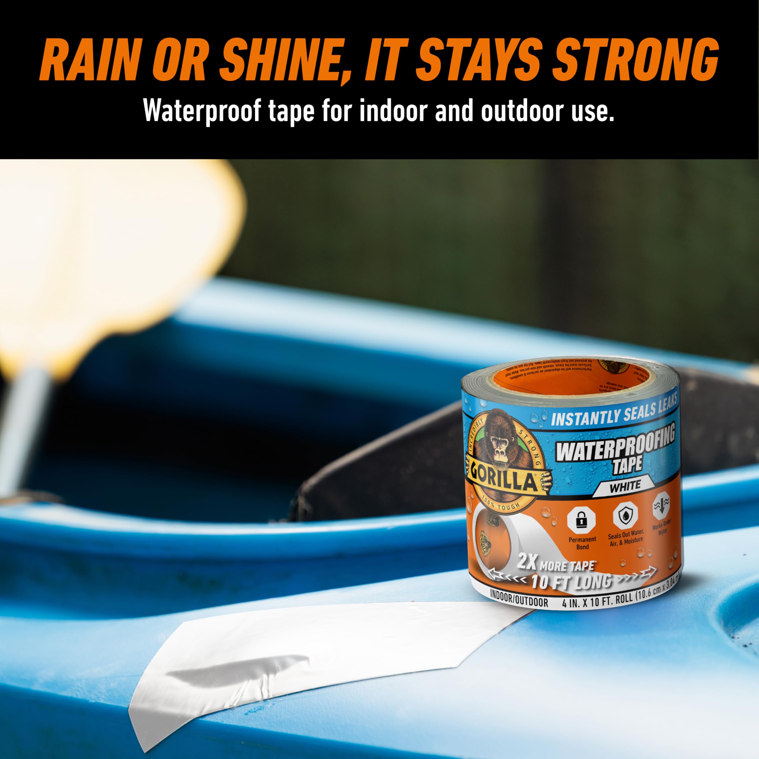 Gorilla Waterproof Patch & Seal Tape, White Tape, 4" x 10' (Pack of 2) - Permanent Weather Resistant Seal for Leaks and Repairs - Image 5