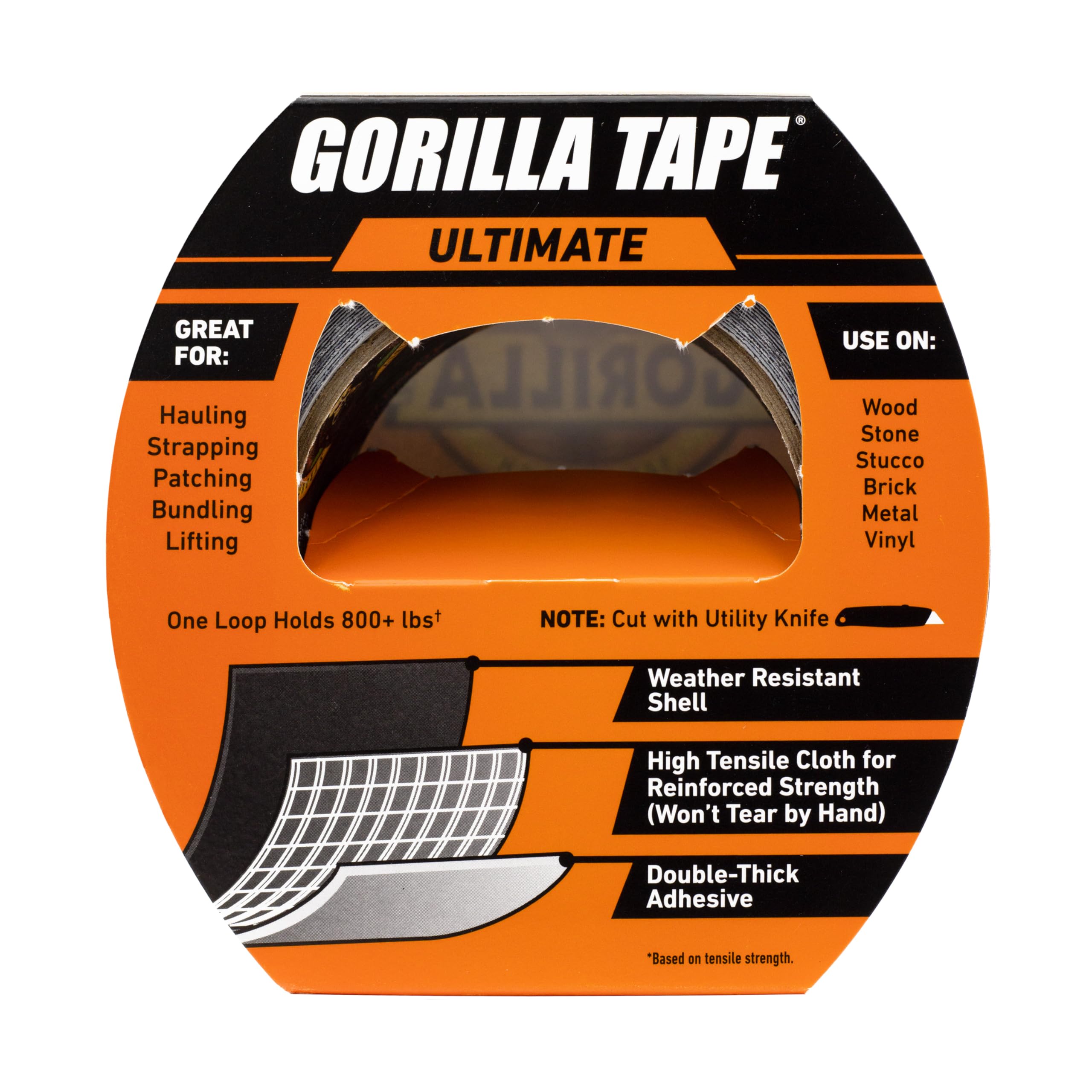 Ultimate Gorilla Tape, High Tensile Cloth with Double-Thick Adhesive for Hauling, Strapping, Patching, Bundling, Lifting, 1.88" x 20yd, Black (Pack of 1) - Image 7